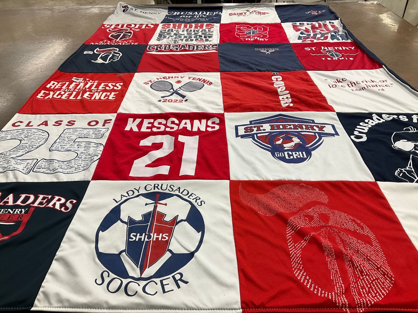 T-shirt quilt featuring lady crusaders soccer by Mary Ruth from KY