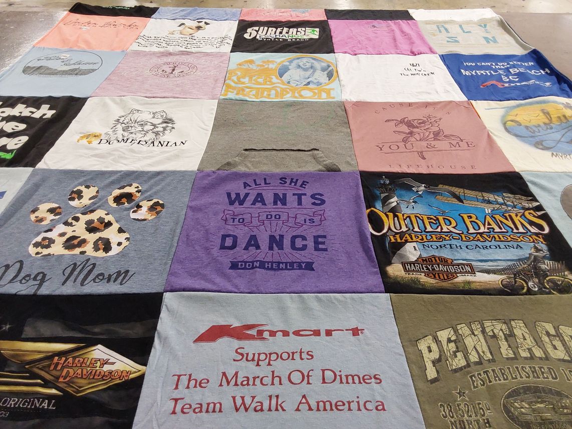T-shirt quilt with dogs, dancing themes by Carolyn from VA