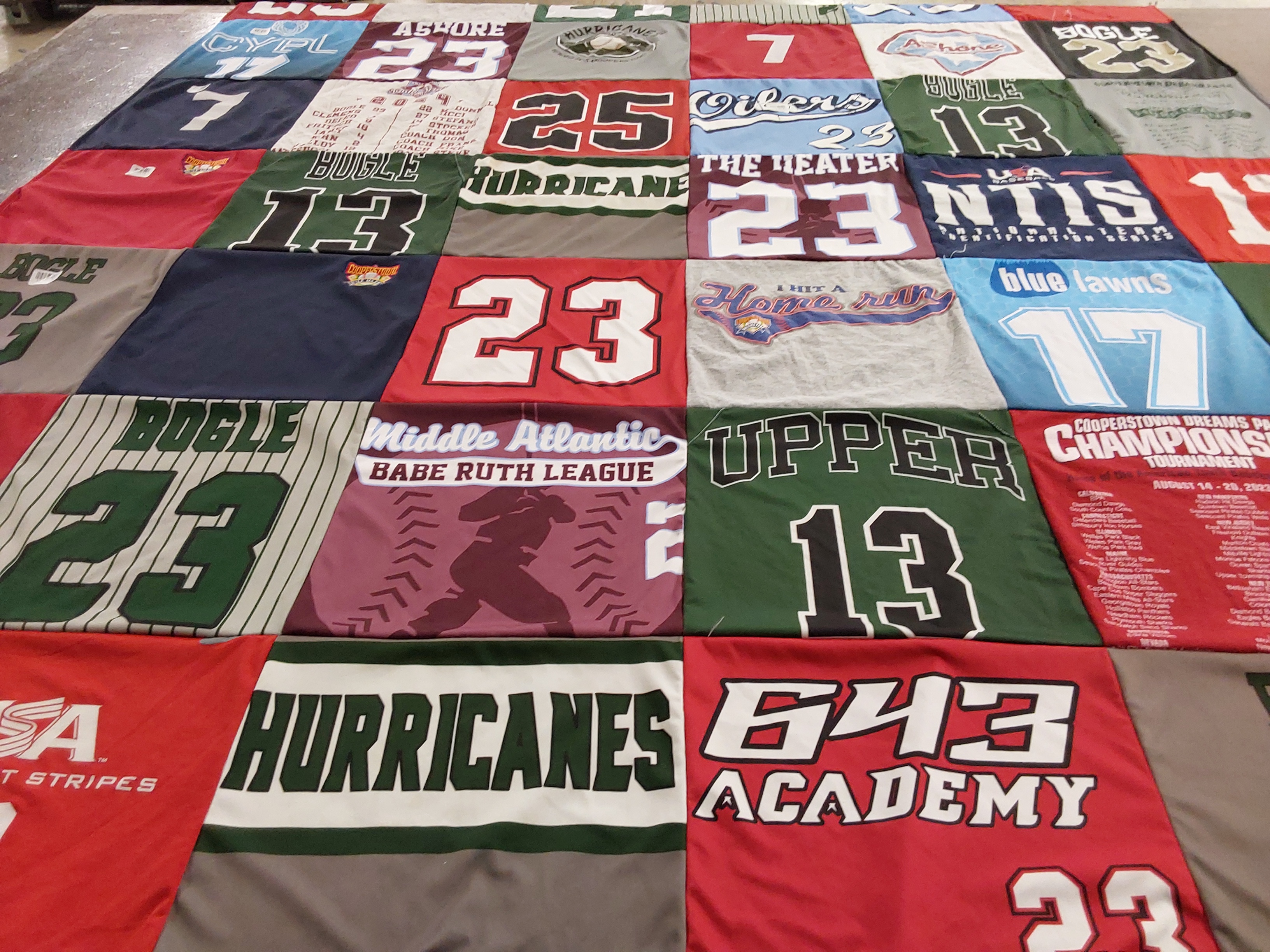 T-shirt quilt with baseball, sports themes by Coleen from NJ