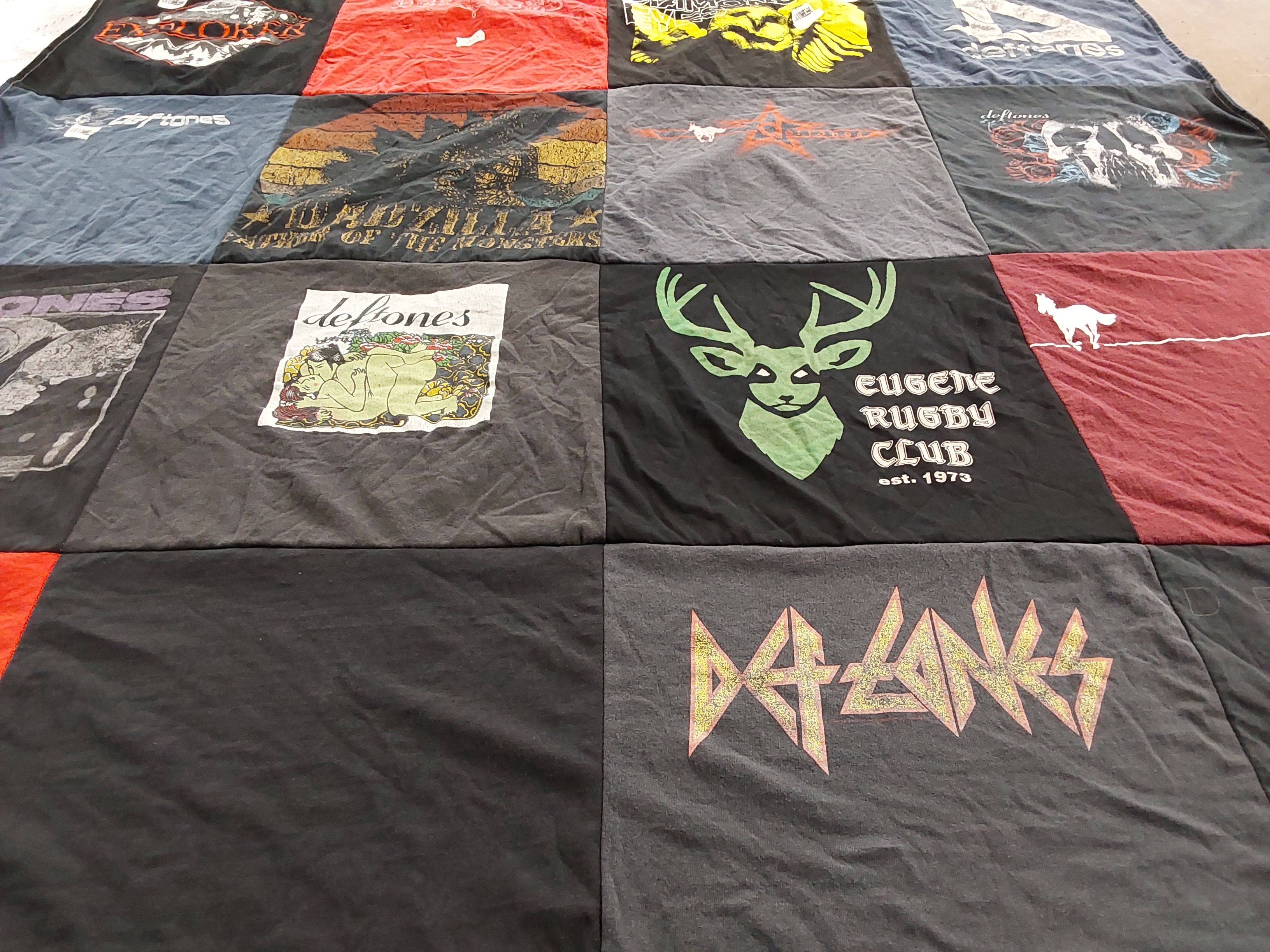 T-shirt quilt with music, sports themes by Tosha from OR