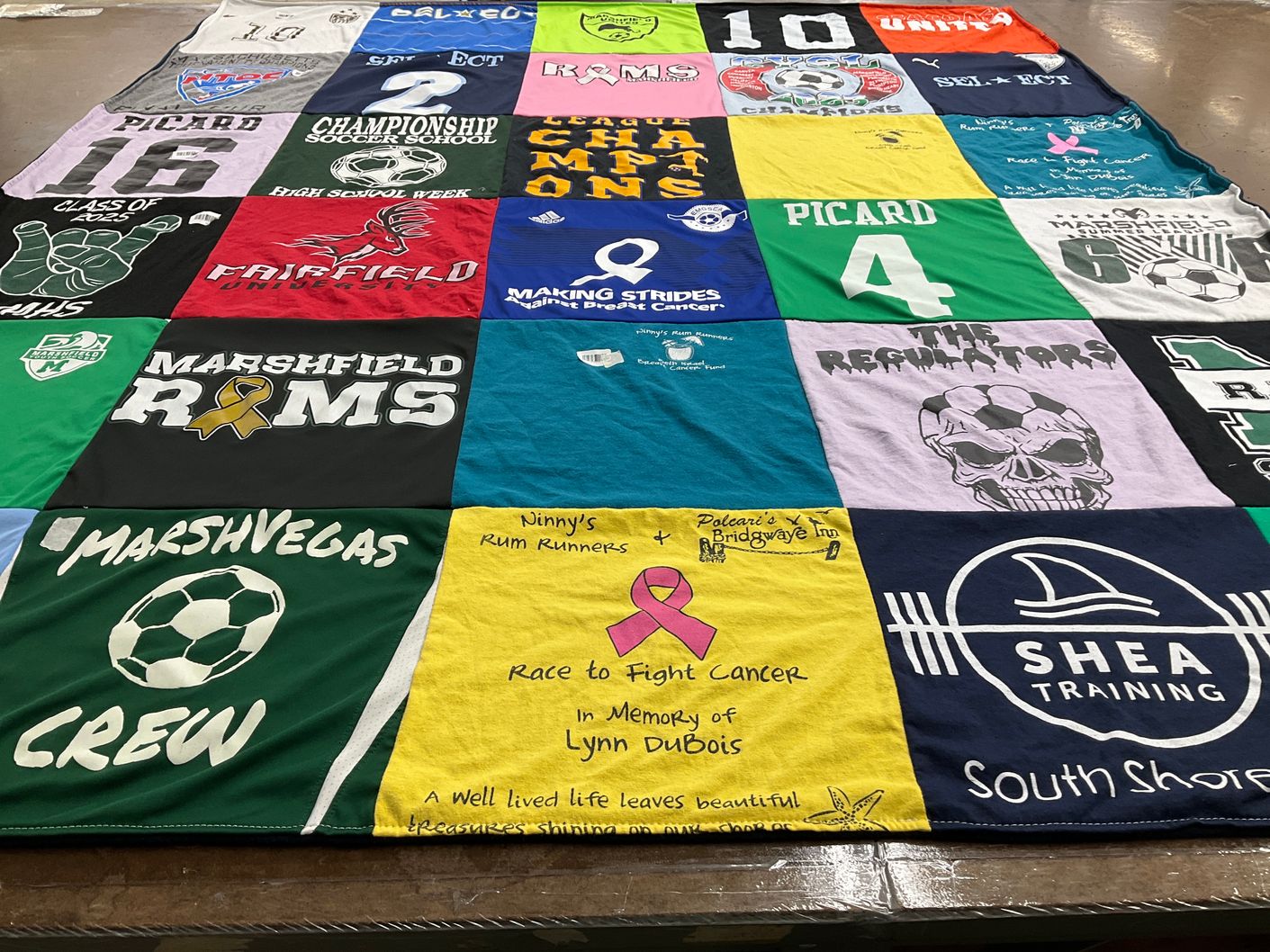 T-shirt quilt featuring marshfield rams, regulators by Lyndsay from MA