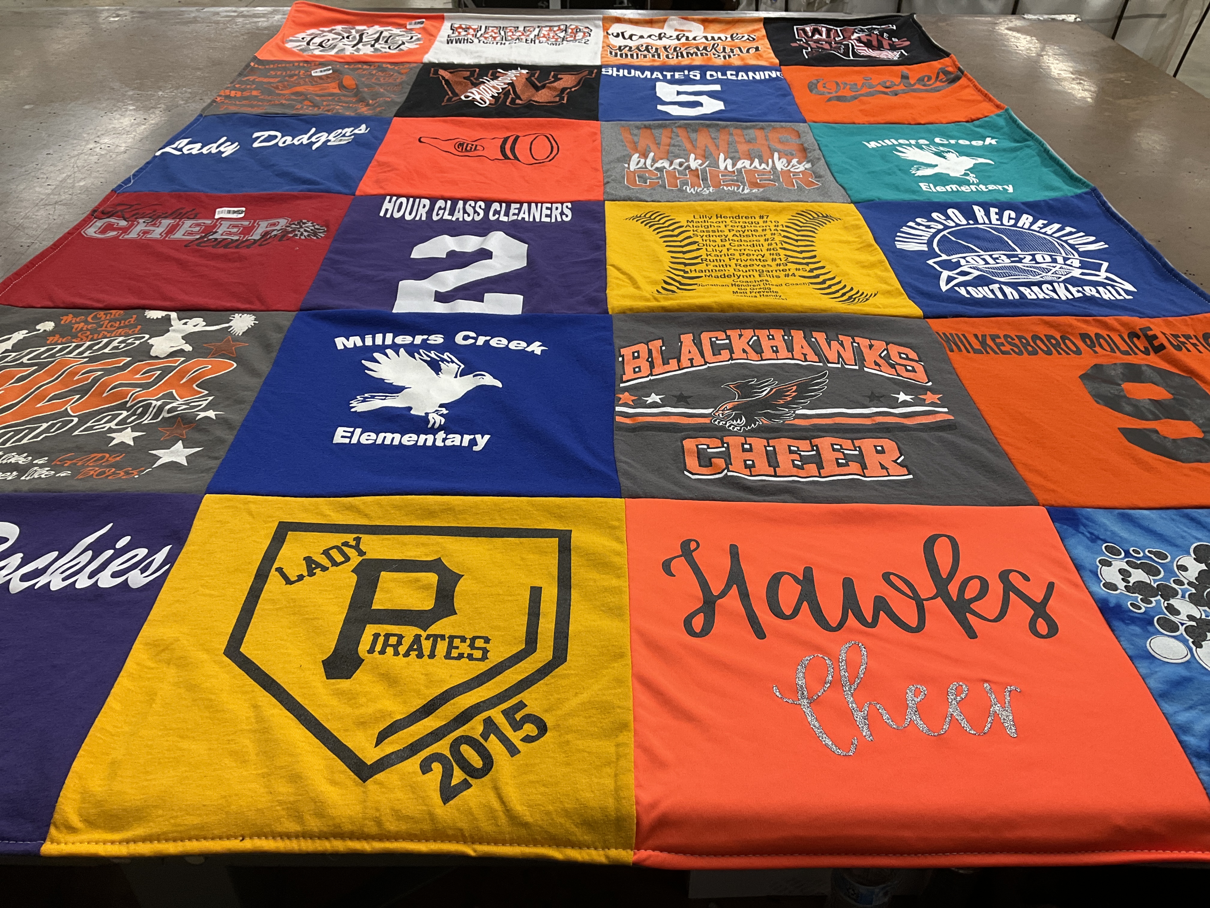 T-shirt quilt featuring lady dodgers, blackhawks by Jessica from NC