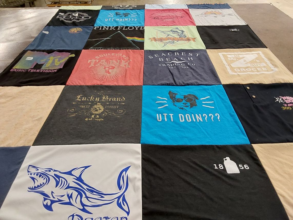 T-shirt quilt with music, beaches themes by Amber from MO
