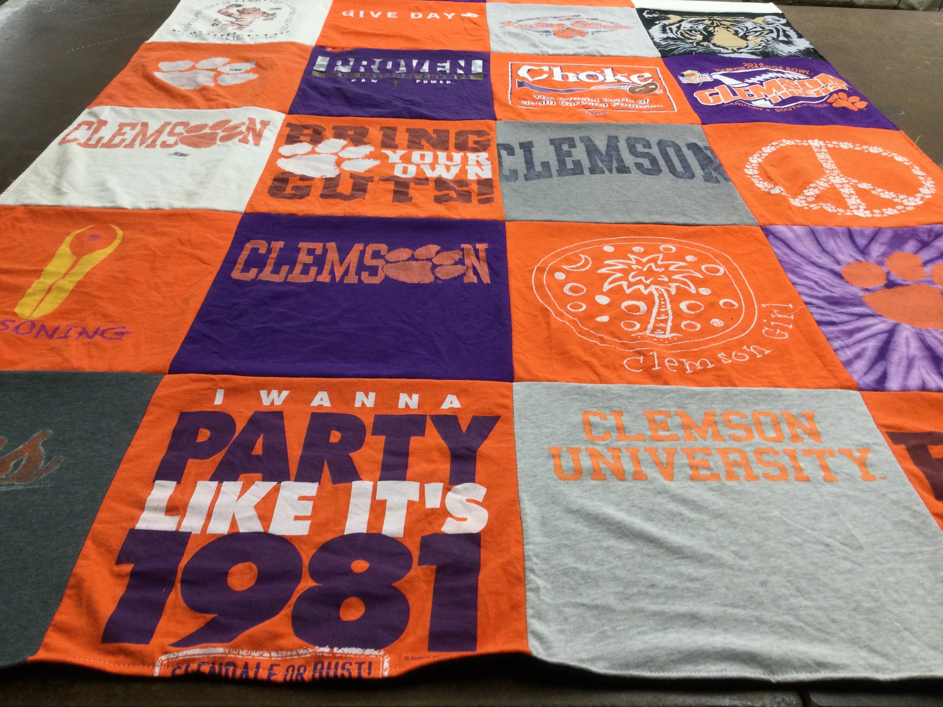 T-shirt quilt from clemson university by Tikki from SC