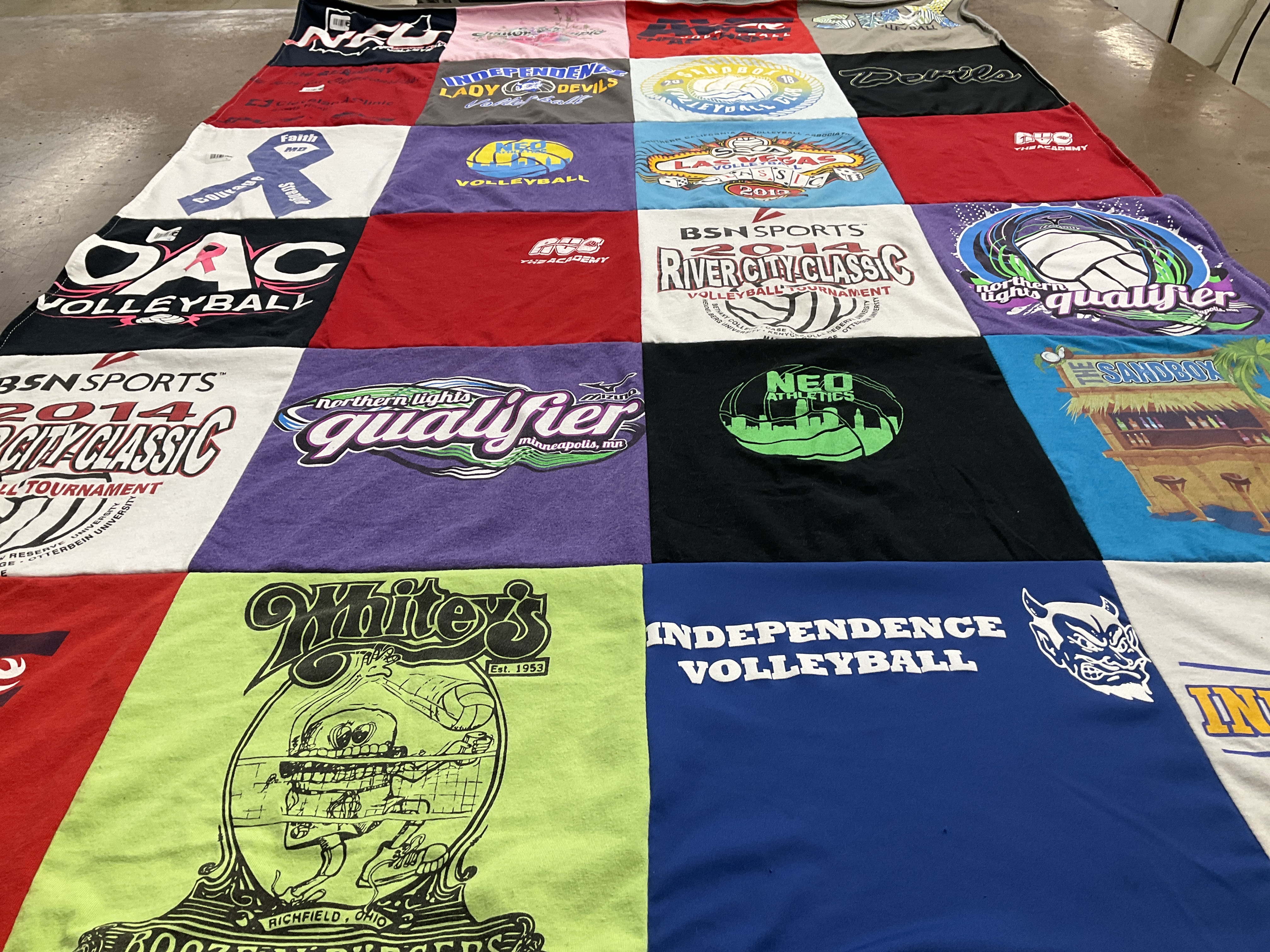 T-shirt quilt featuring volleyball team, ladies volleyball team by Erica from OH