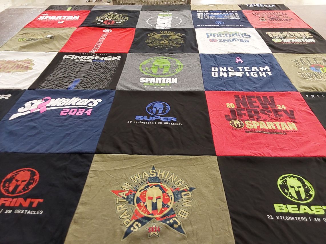 T-shirt quilt with obstacle course racing, fitness themes by mark from VA
