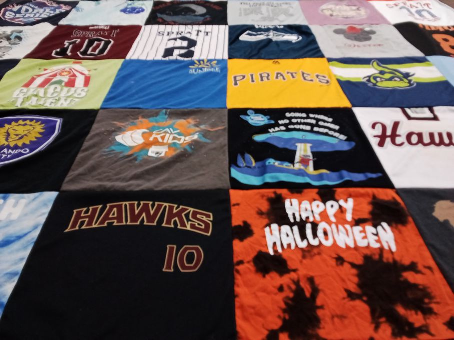 T-shirt quilt featuring pirates, hawks by Allison from FL