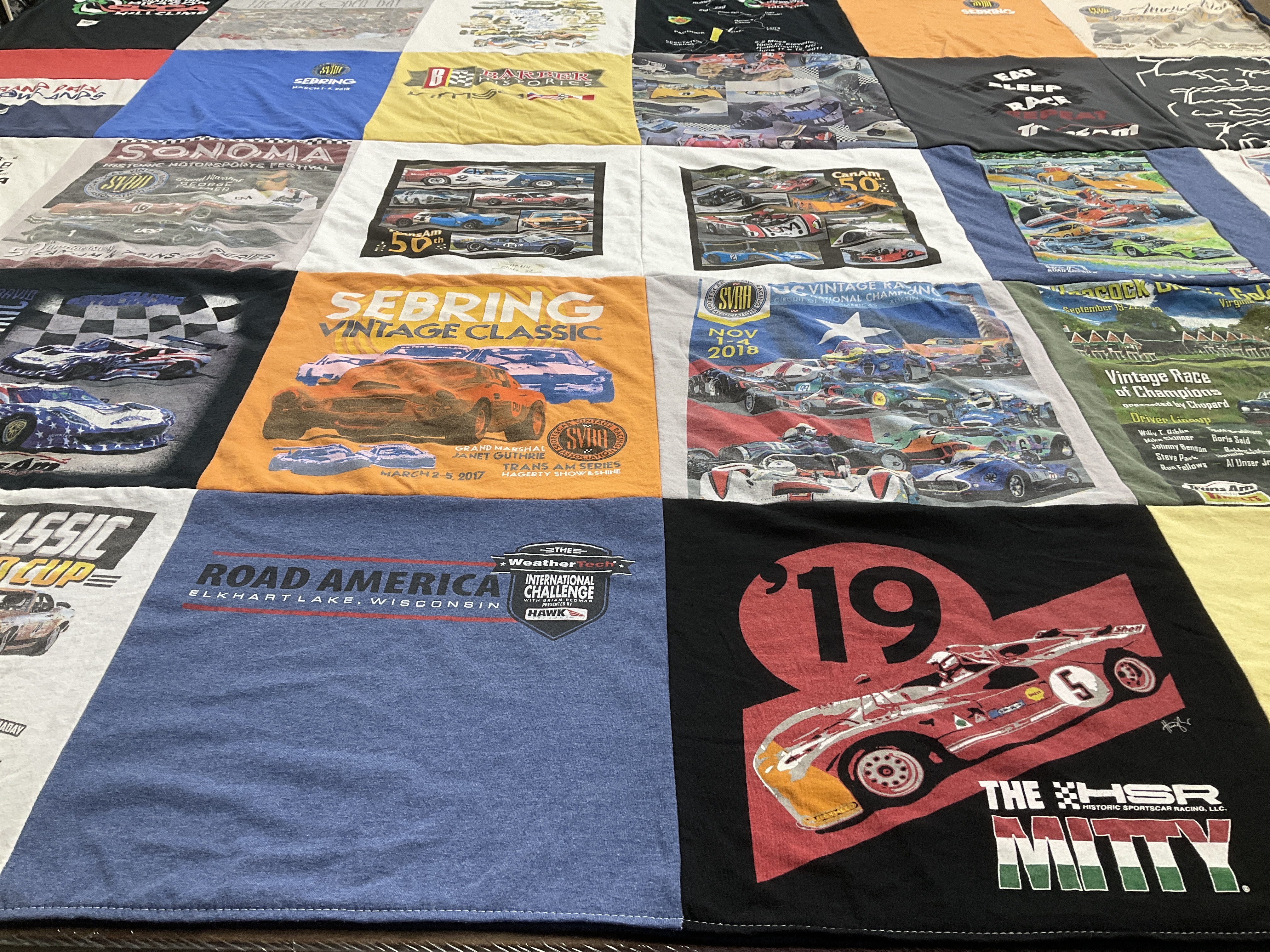 T-shirt quilt with motorsport, racing themes by John from TN