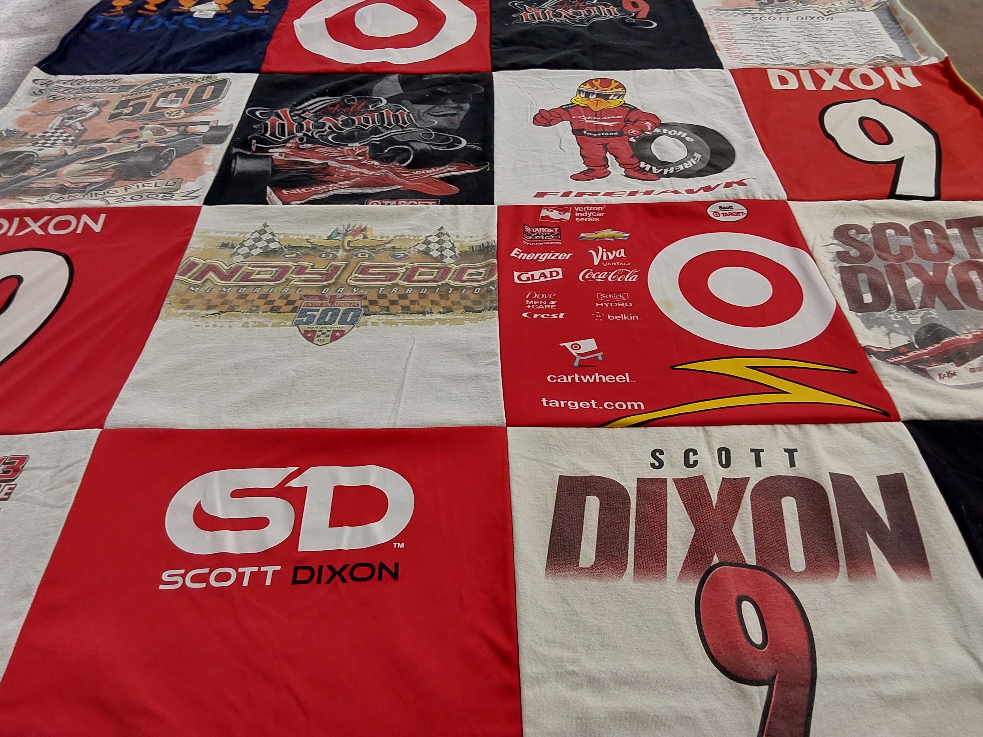 T-shirt quilt with racing, motorsports themes by Erica from OH