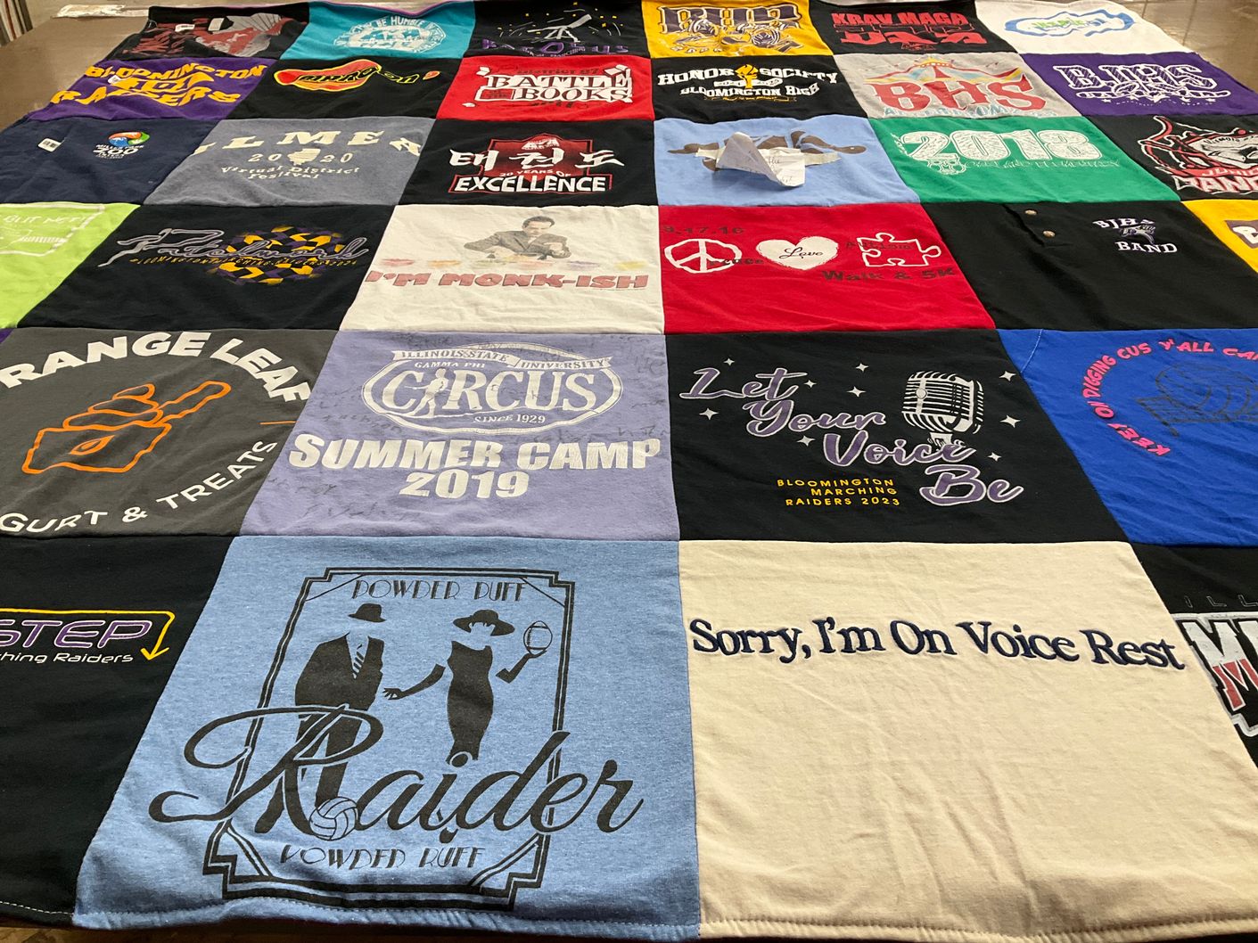 T-shirt quilt featuring bloomington marching raiders by Denise from IL