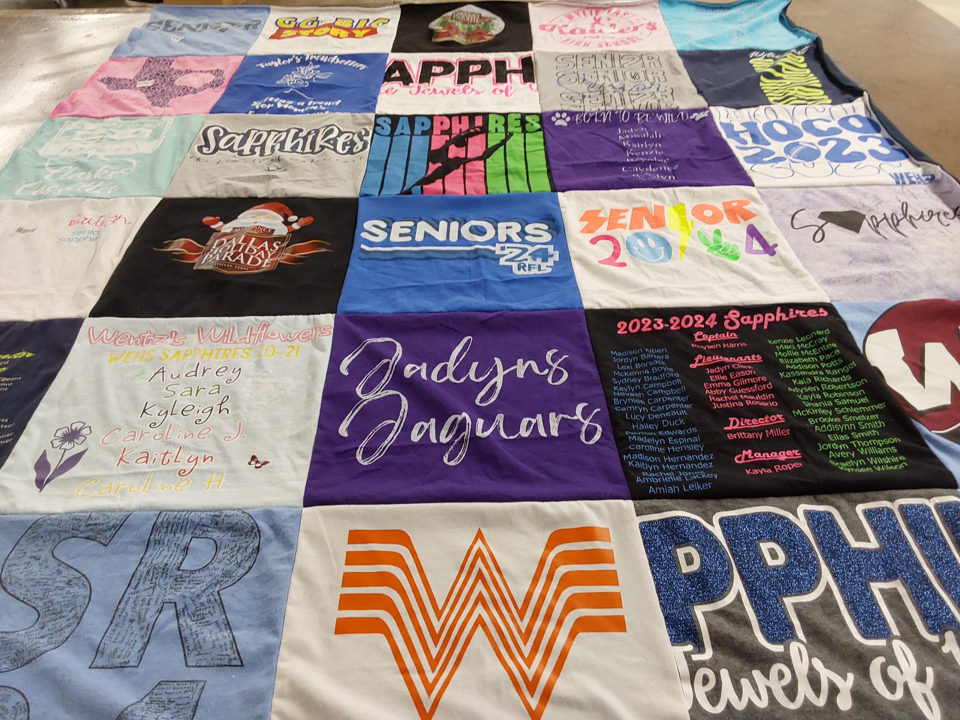 T-shirt quilt featuring sapphires by Kristen from TX