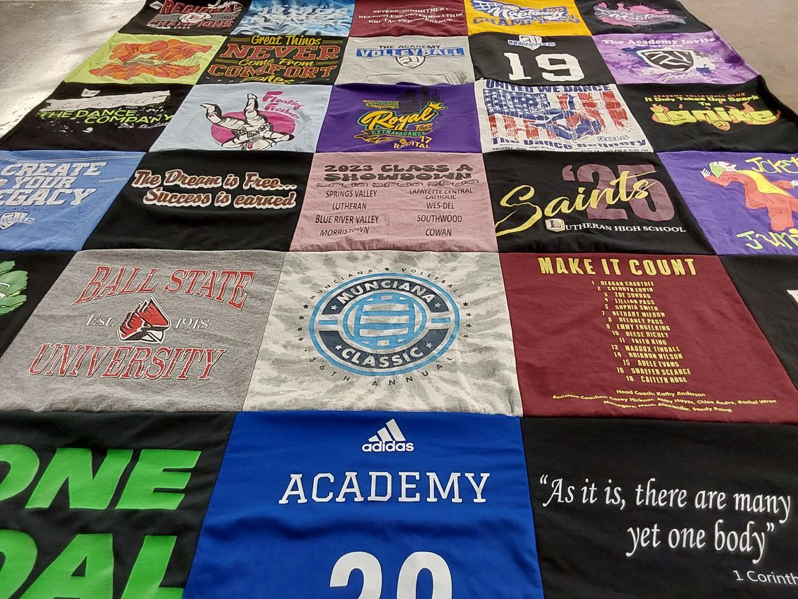 T-shirt quilt from ball state university, lafayette central catholic high school by Wendy from IN