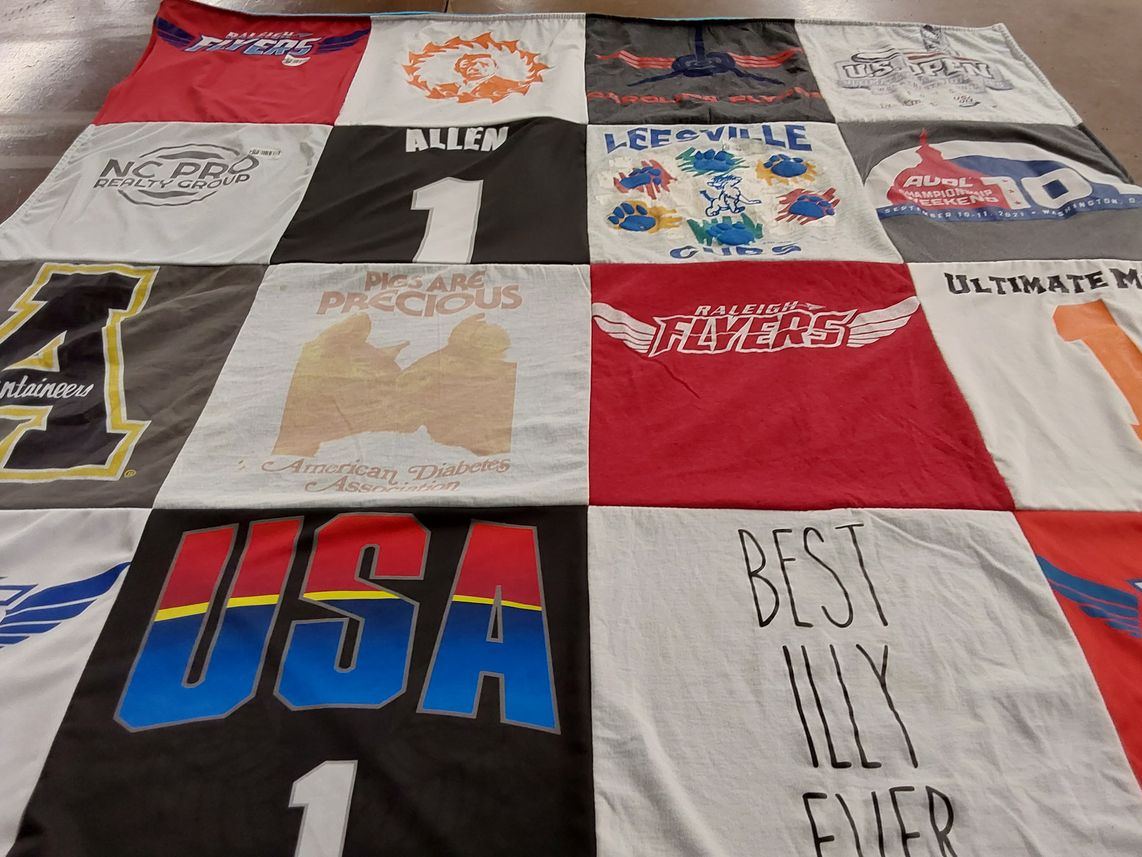 T-shirt quilt featuring raleigh flyers, lee county high school by Jill from NC