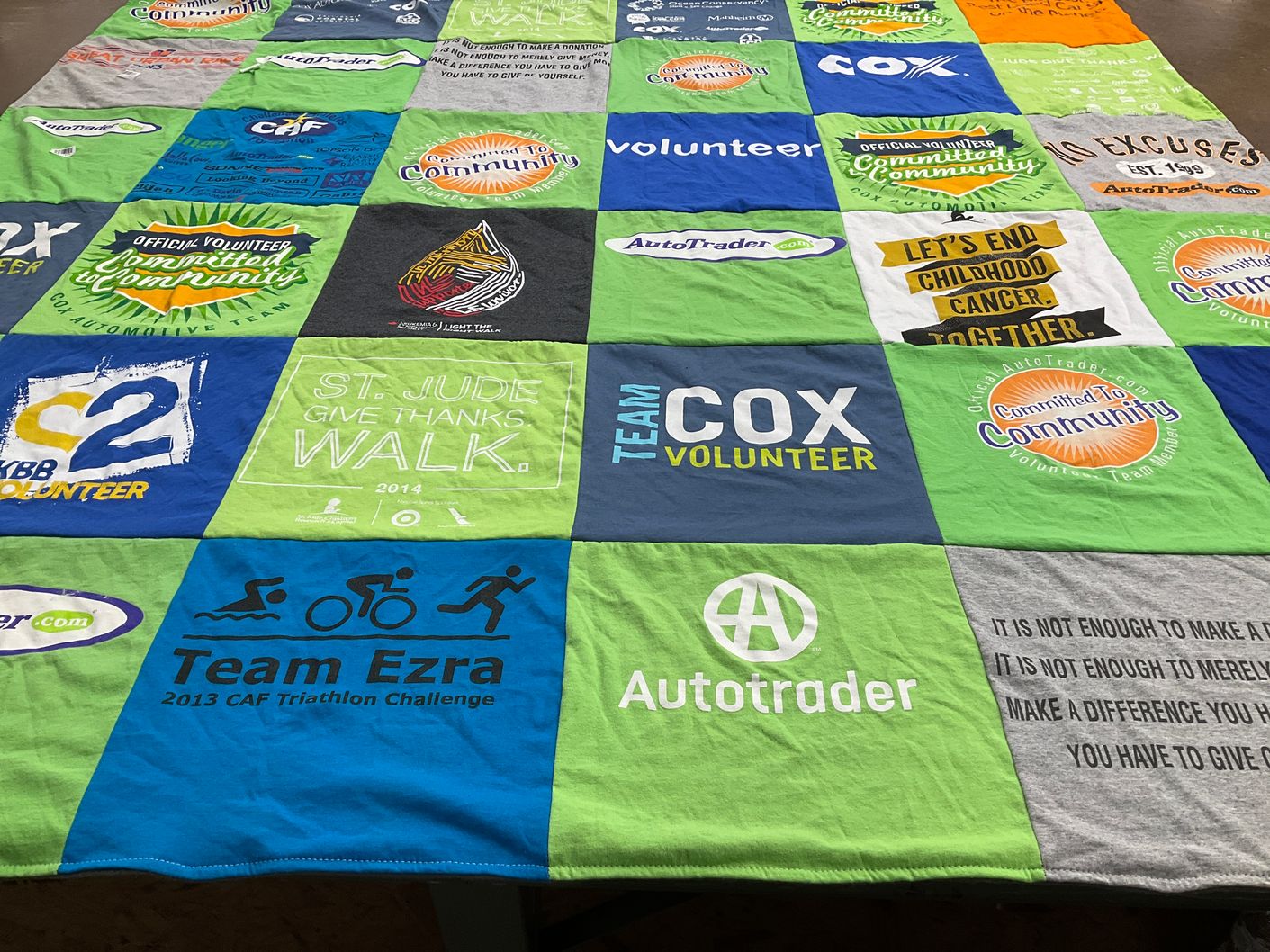 T-shirt quilt with volunteering, community service themes by Valerie from CA
