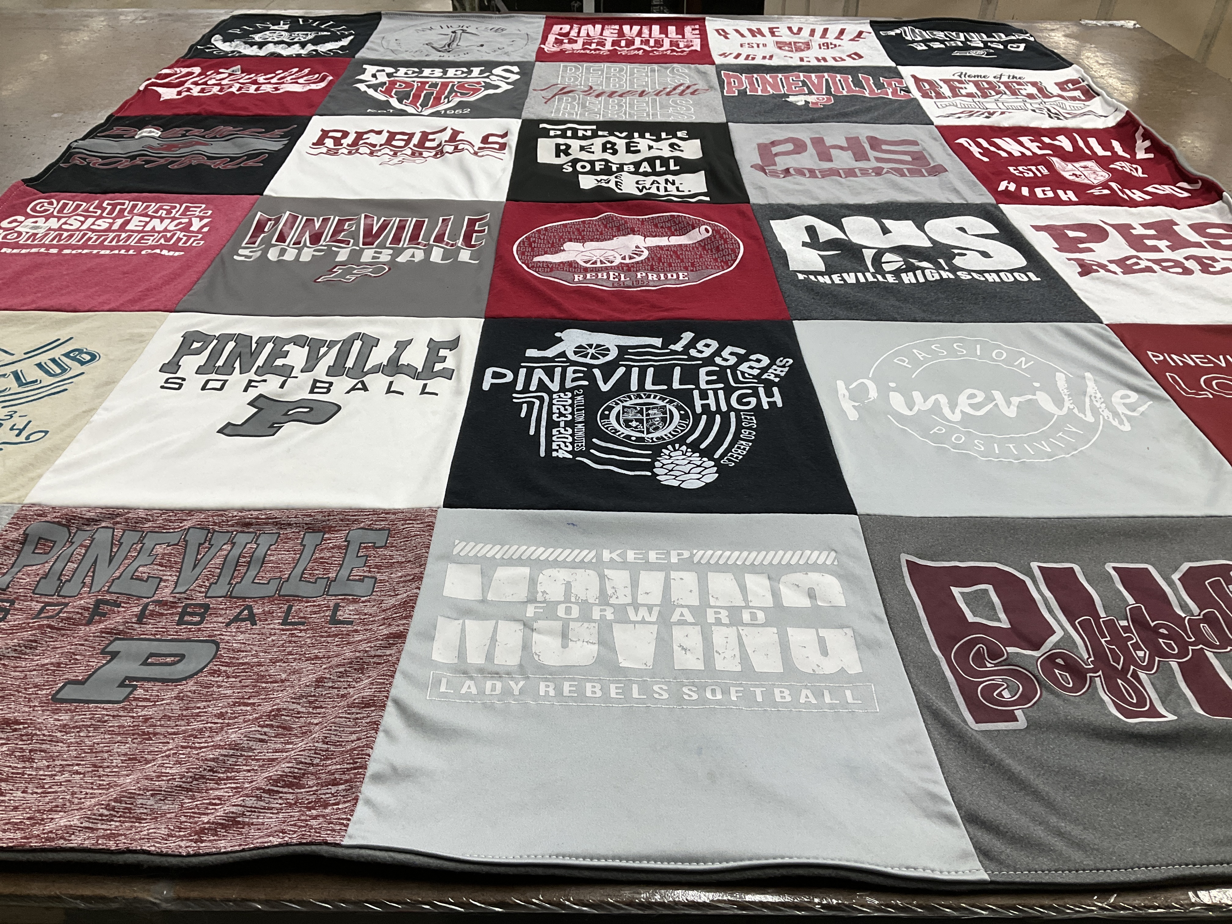 T-shirt quilt featuring pineville high school softball, pineville high school rebels by Stephanie from LA