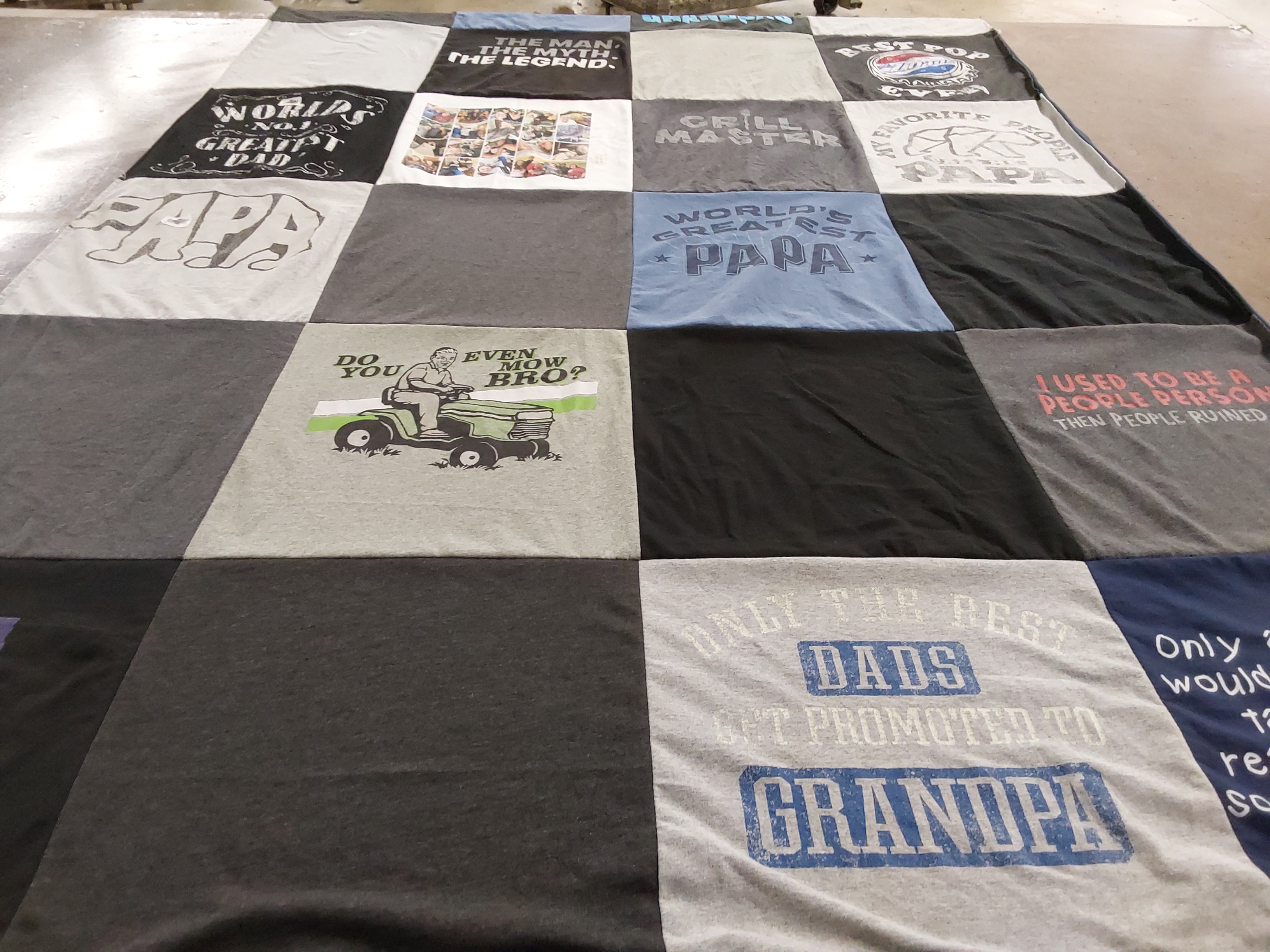 T-shirt quilt with fatherhood, gardening themes by Cassandra from OK