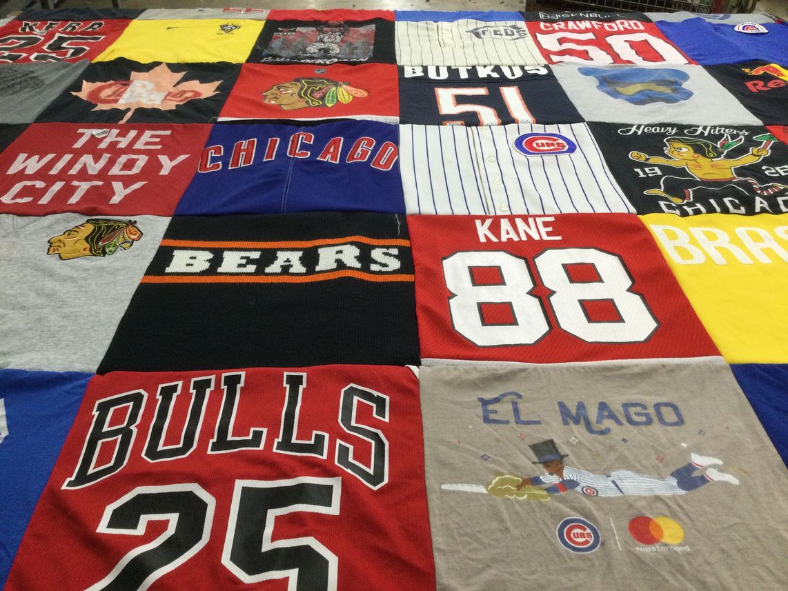 T-shirt quilt featuring chicago bears, chicago bulls by ANNA from IL