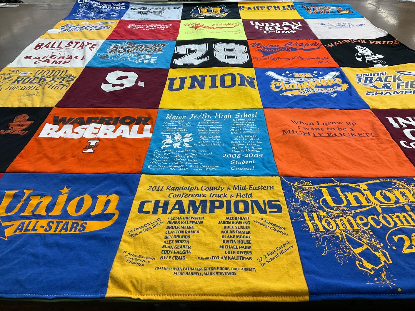 T-shirt quilt featuring union all-stars by Mendy from IN