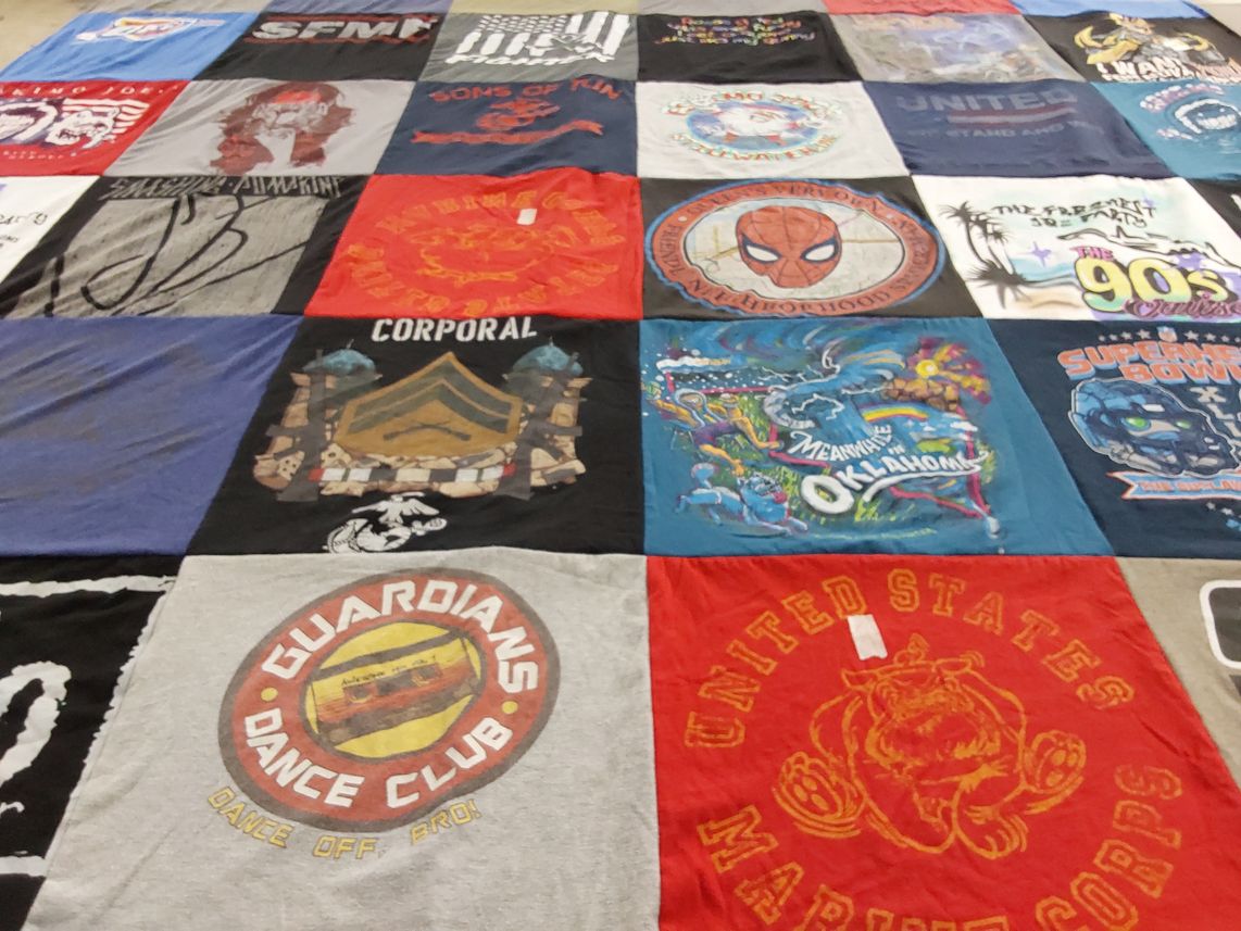 T-shirt quilt with dance, marines themes by James from OK