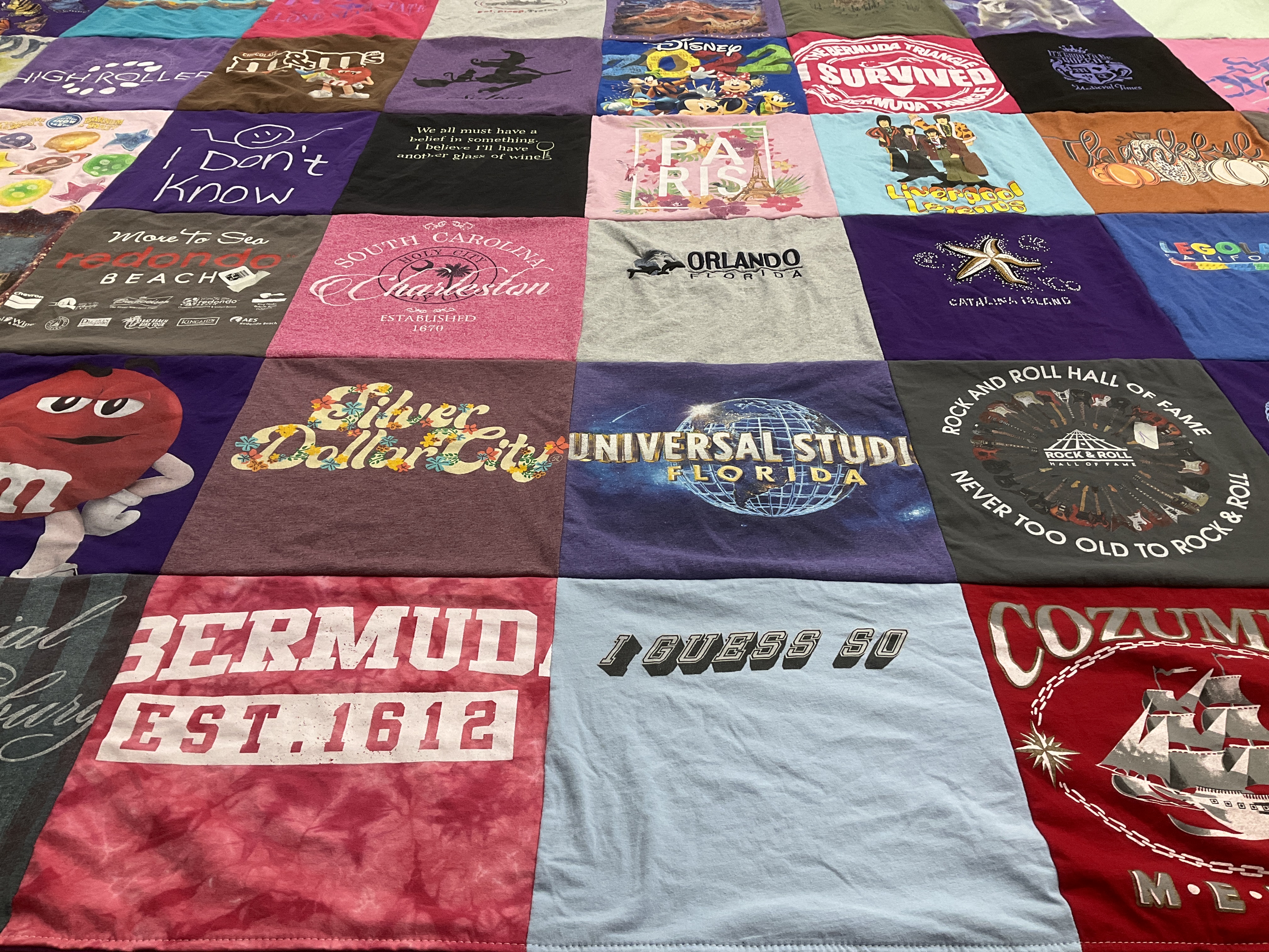 T-shirt quilt with travel, amusement parks themes by Steve from NJ