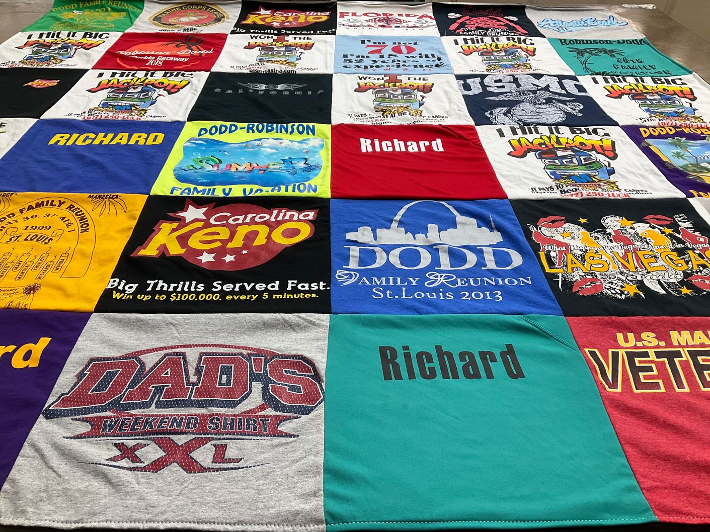 T-shirt quilt with family, vacation themes by Cynthia from NC
