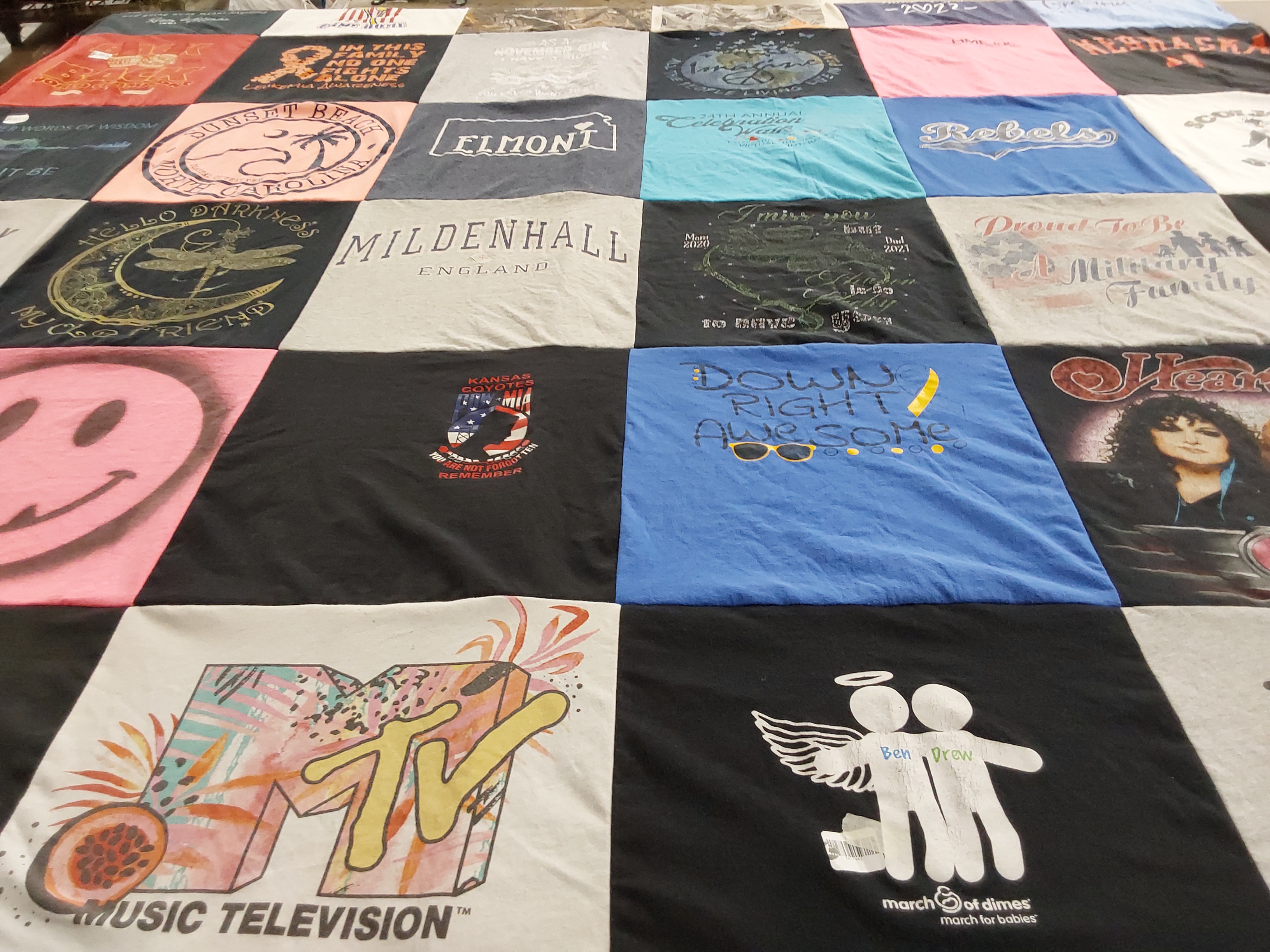 T-shirt quilt with music, military themes by Christina from KS