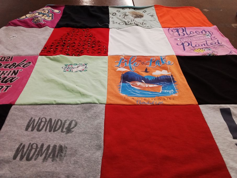 T-shirt quilt with outdoors, nature themes by Amy from TX