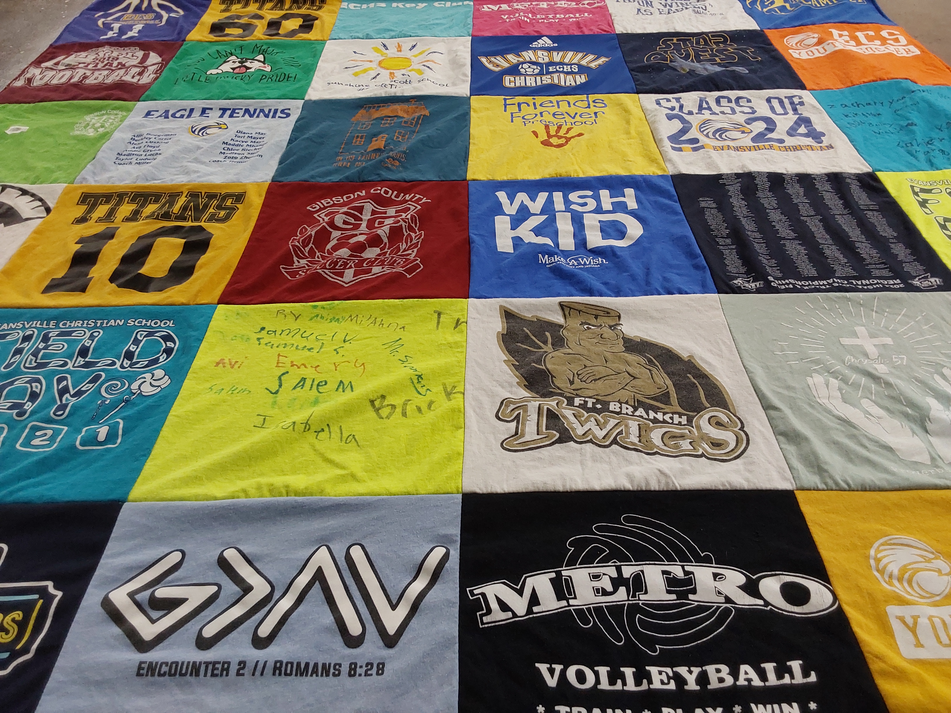 T-shirt quilt featuring gibson county titans, fort branch twigs by Melissa from IN