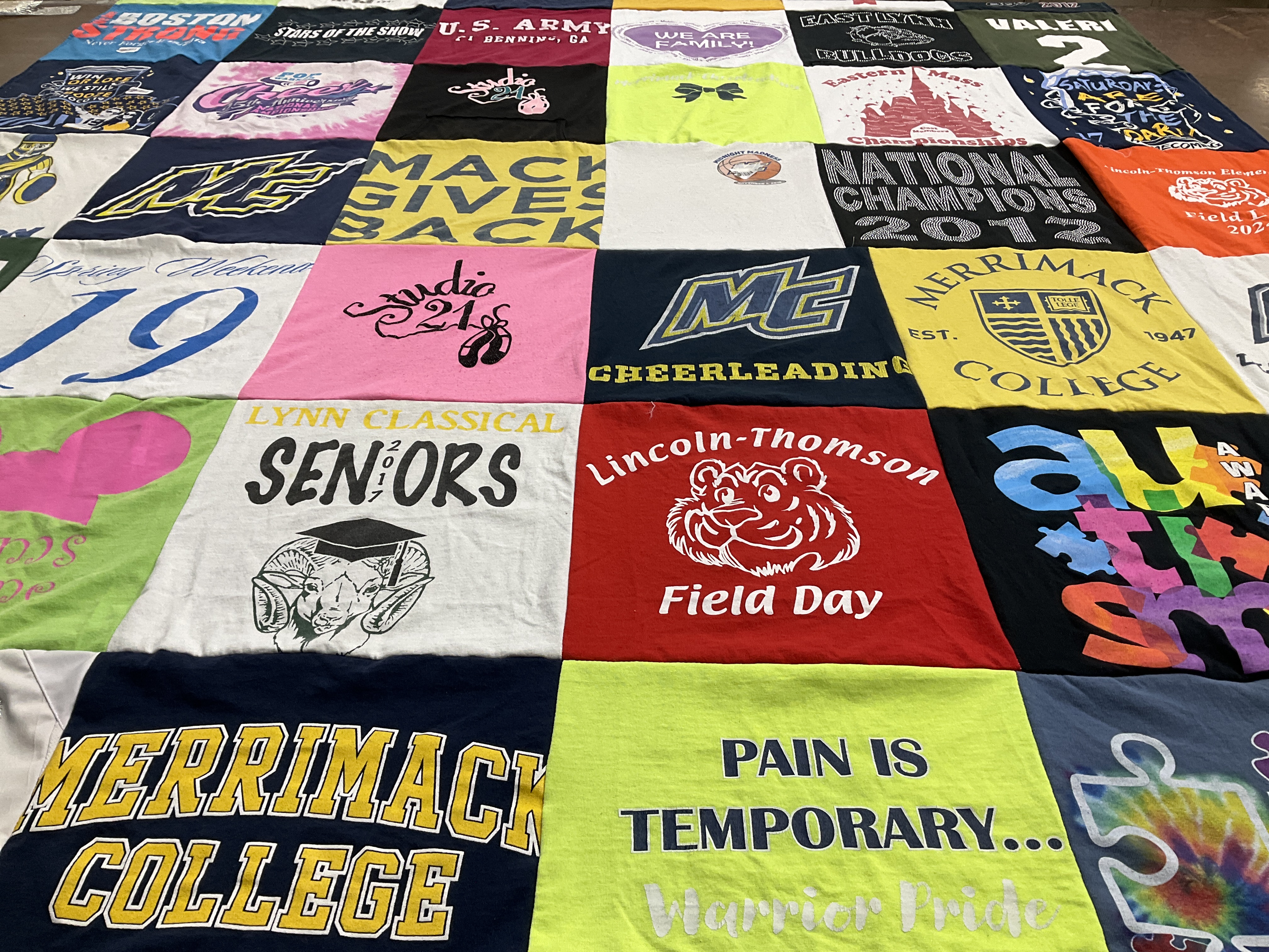 T-shirt quilt featuring merrimack college cheerleading, lynn classical high school by Patricia from FL