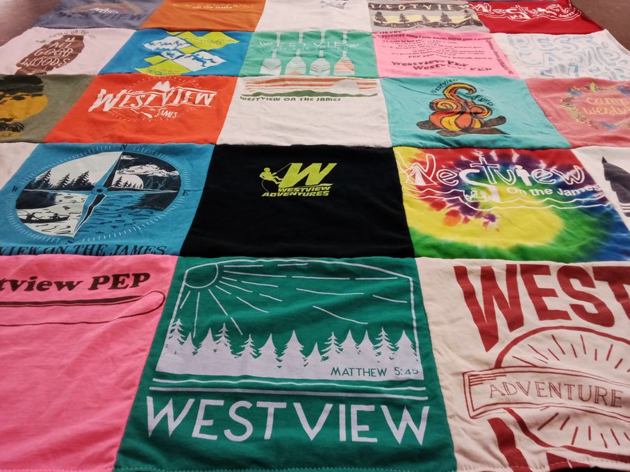 T-shirt quilt with outdoors, camping themes by Emily from VA