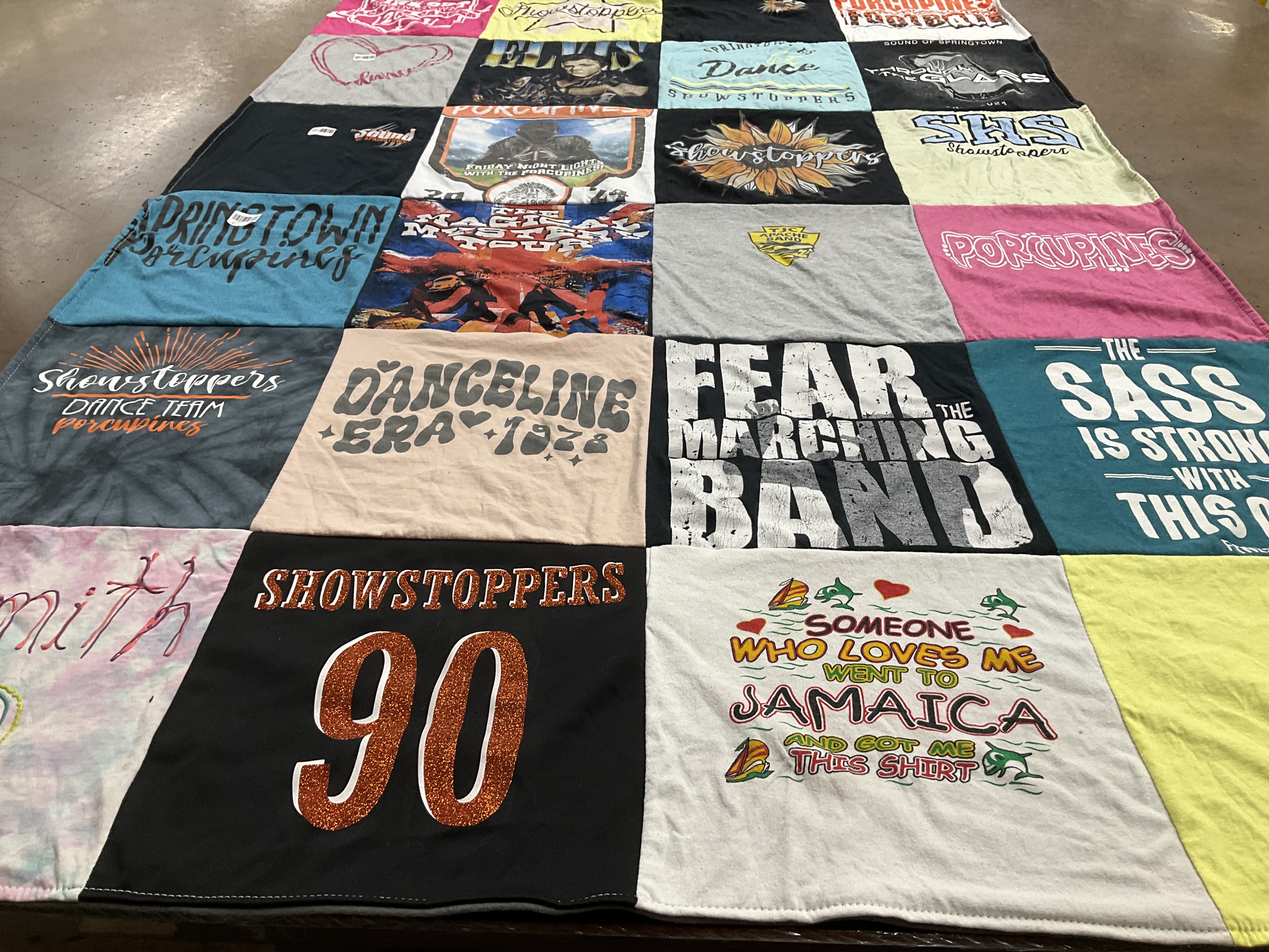 T-shirt quilt with dance, marching band themes by Cristi from TX