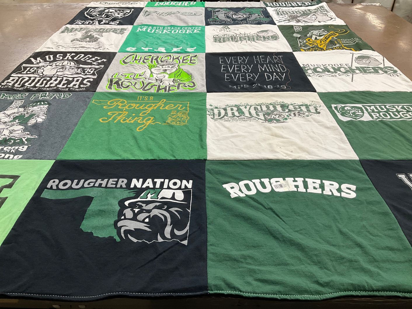 T-shirt quilt featuring muskogee roughers by Mackenzie from OK