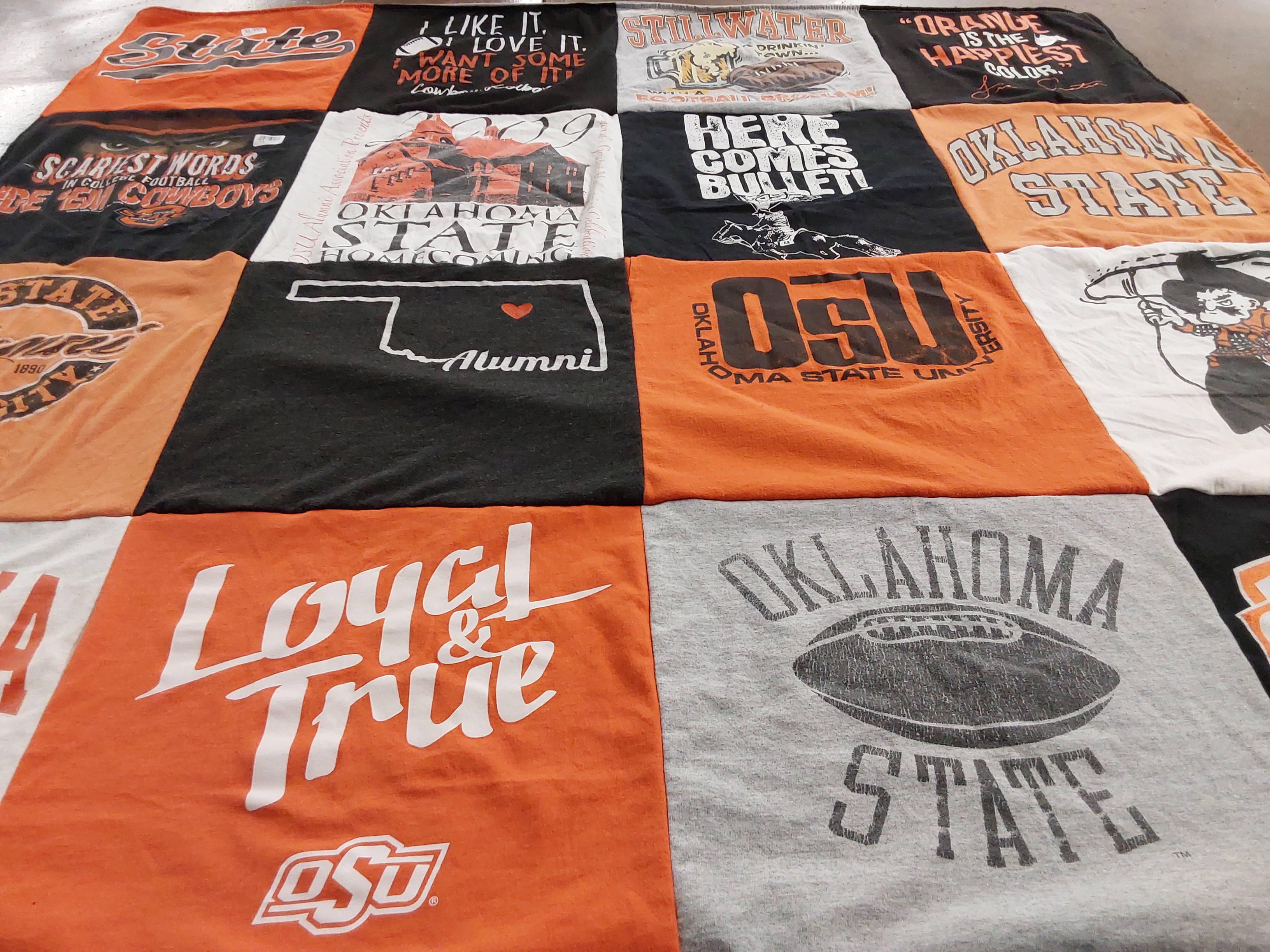 T-shirt quilt featuring oklahoma state university by Kara from AR
