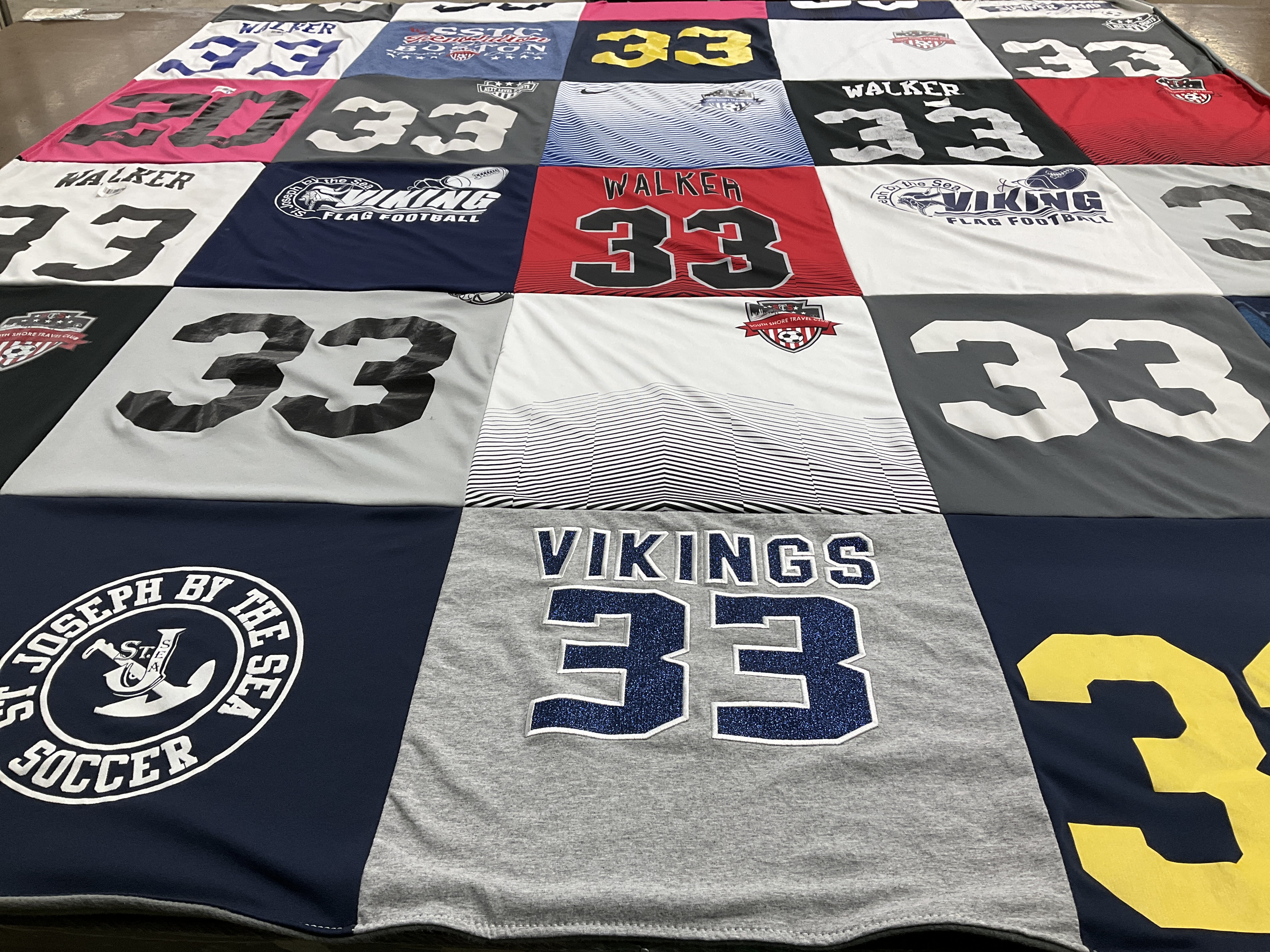 T-shirt quilt featuring vikings, st joseph by the sea soccer by Tonya from NY