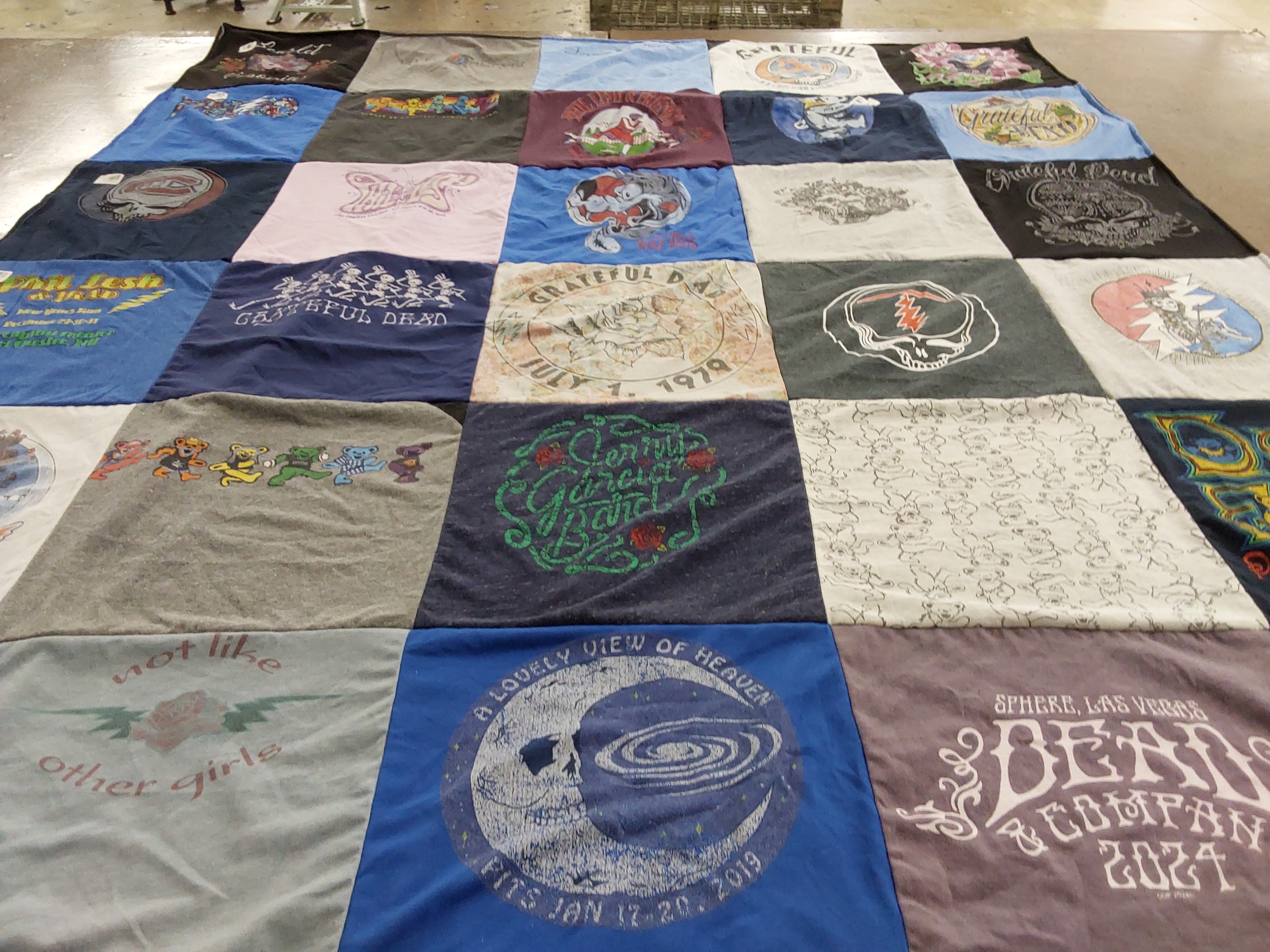 T-shirt quilt with music, concerts themes by Shevy from NJ