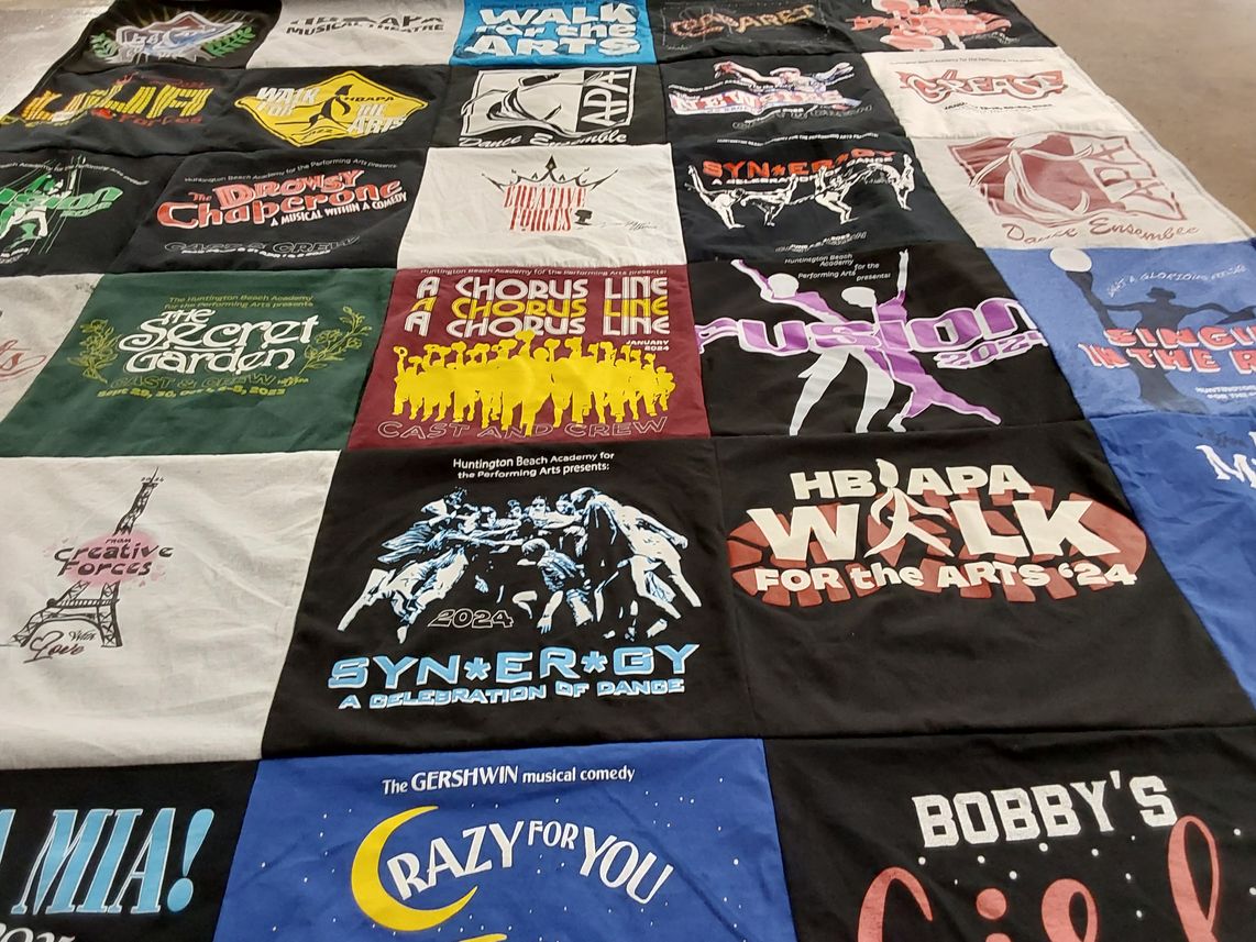 T-shirt quilt from huntington beach academy for the performing arts by Laurel from CA