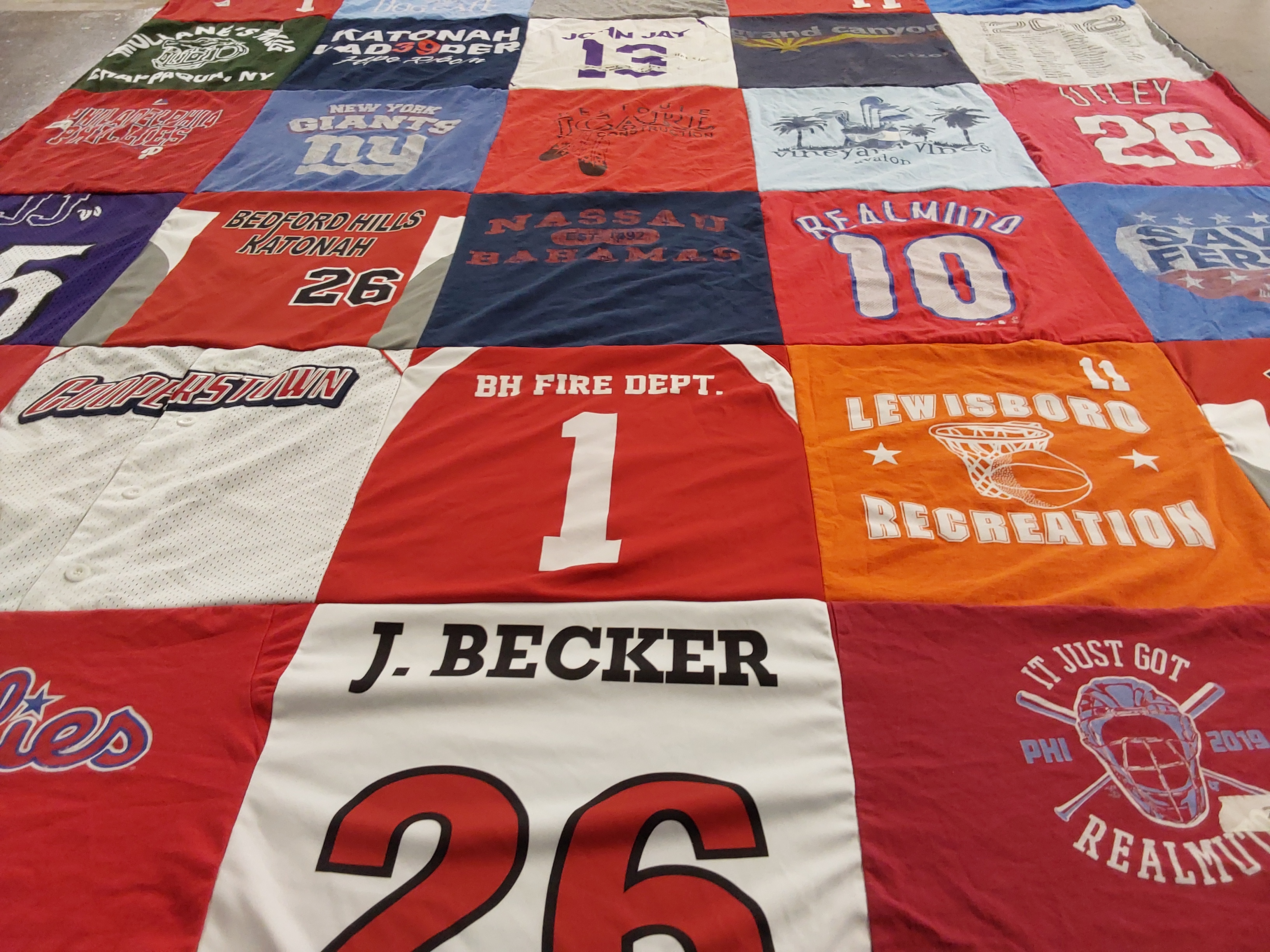 T-shirt quilt featuring new york giants, philadelphia phillies by Sarah from NY