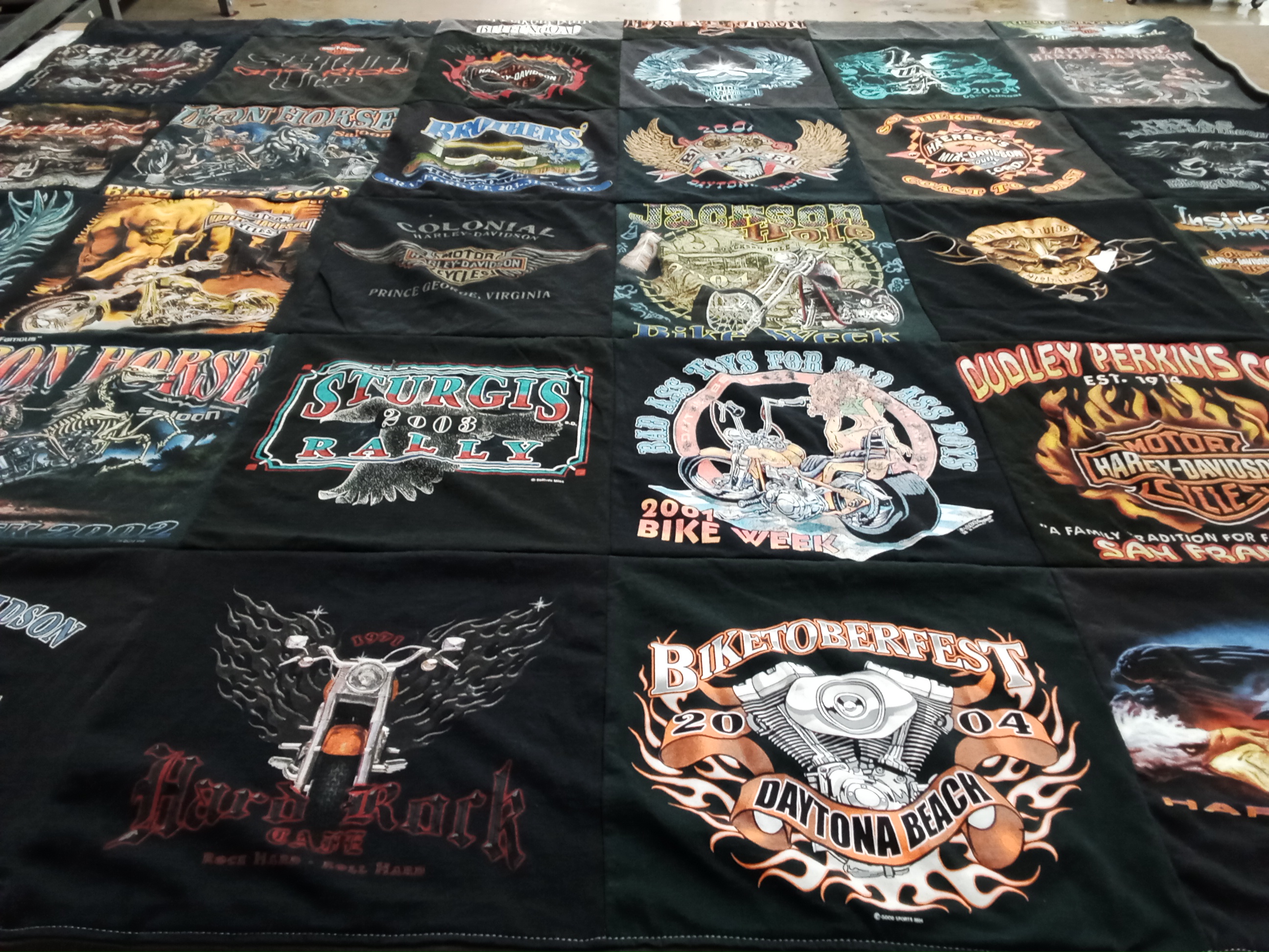T-shirt quilt with motorcycles, biking themes by Michele from CT
