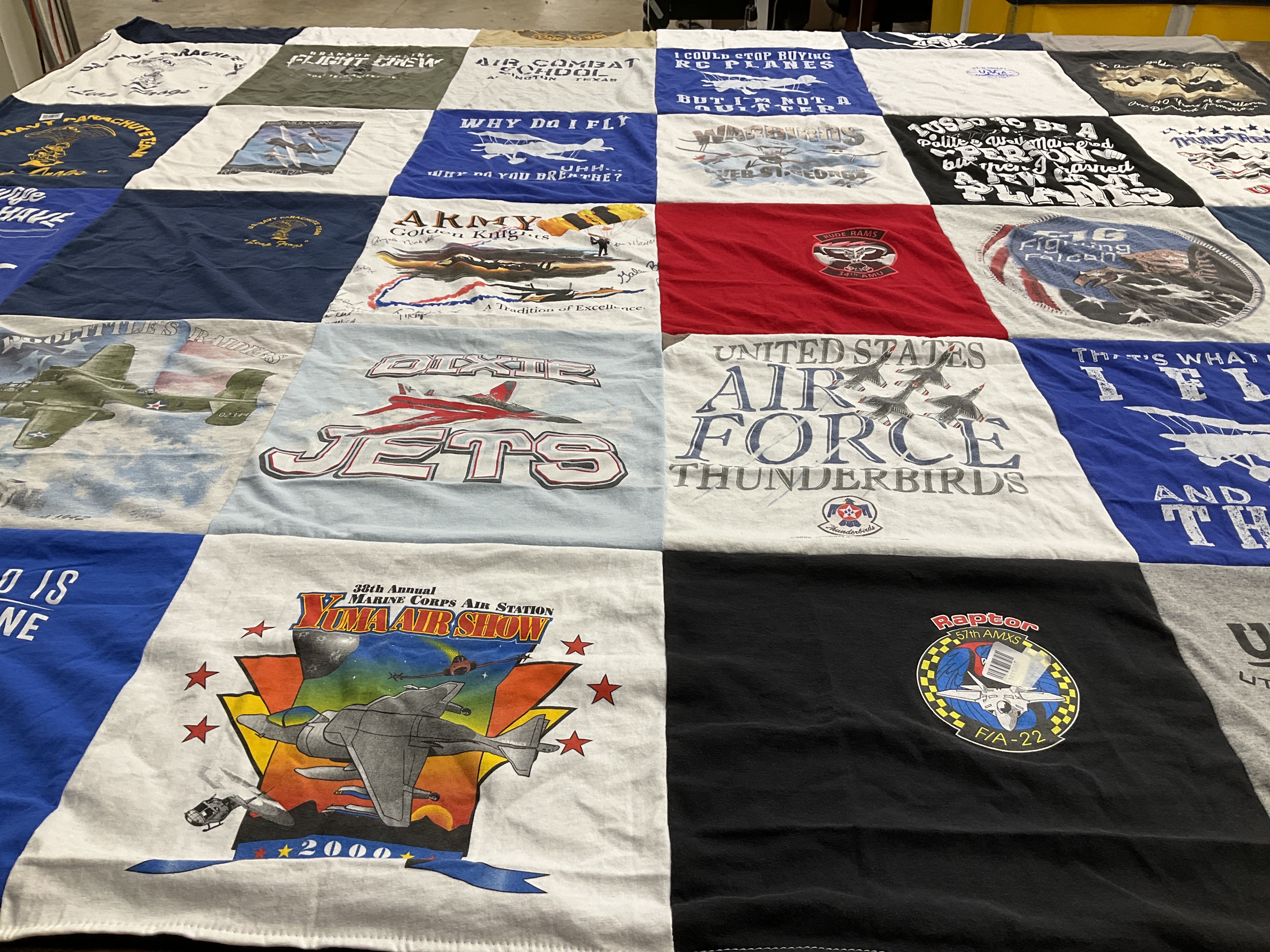 T-shirt quilt with aviation, military themes by Blythe from UT