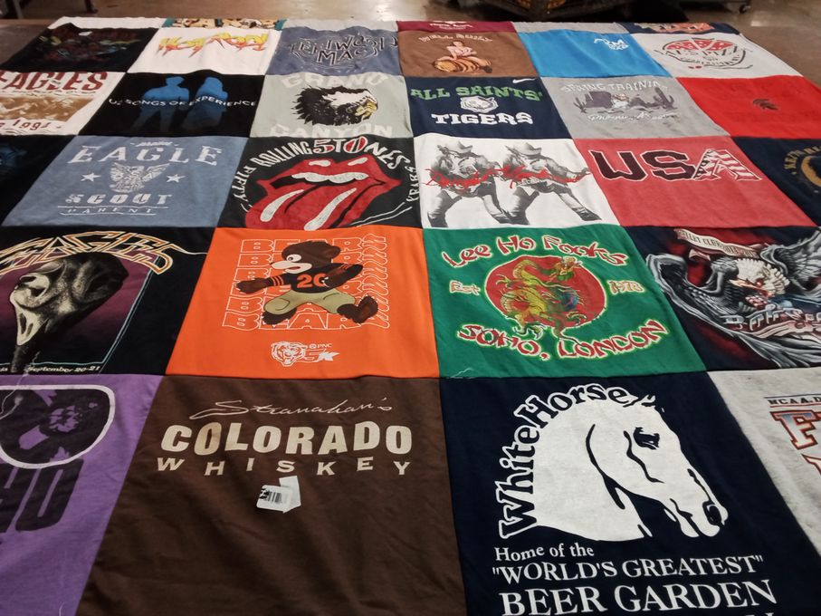 T-shirt quilt with music, sports themes by Jeffrey from AZ