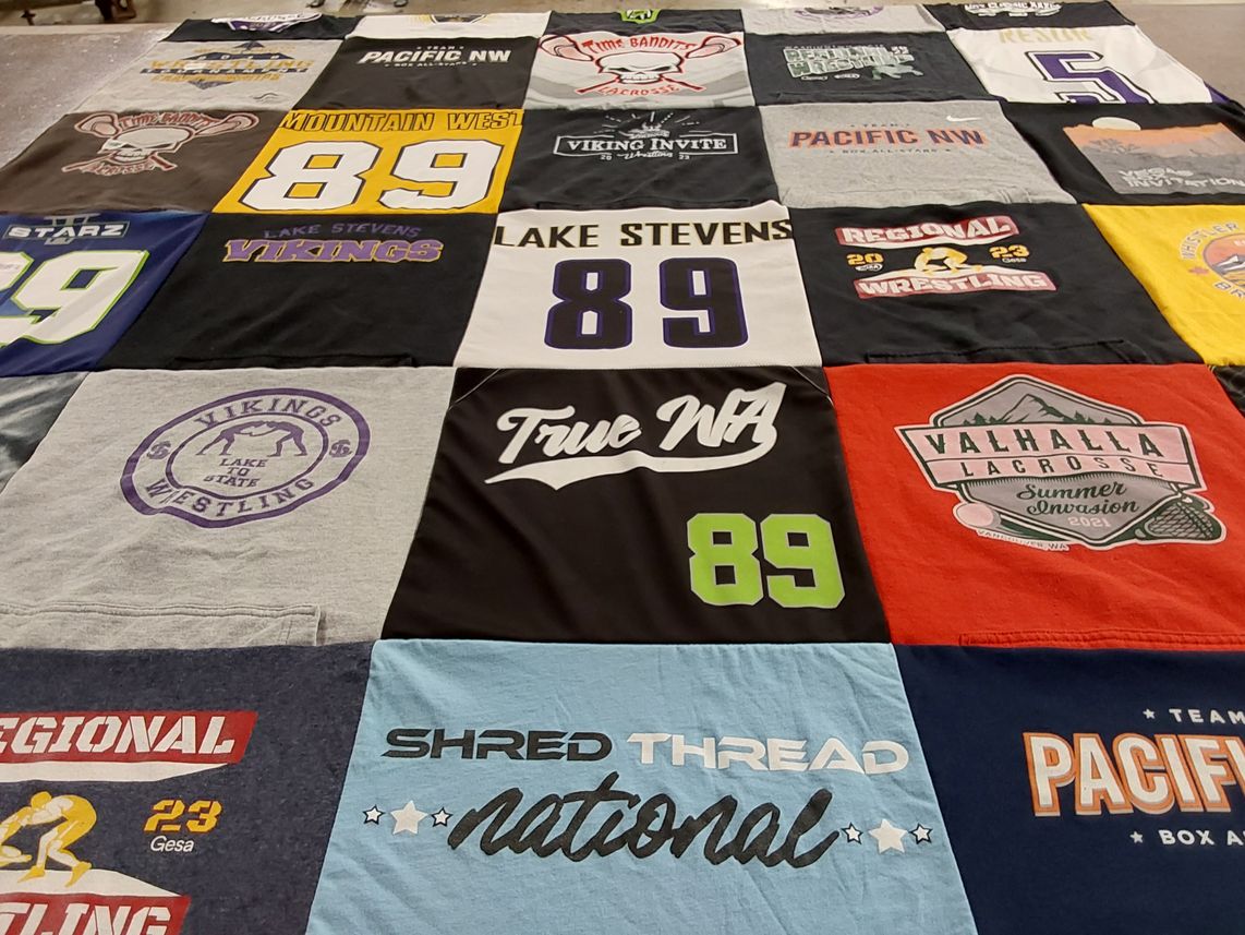 T-shirt quilt featuring lake stevens vikings, mountain west bandits by Laura from WA