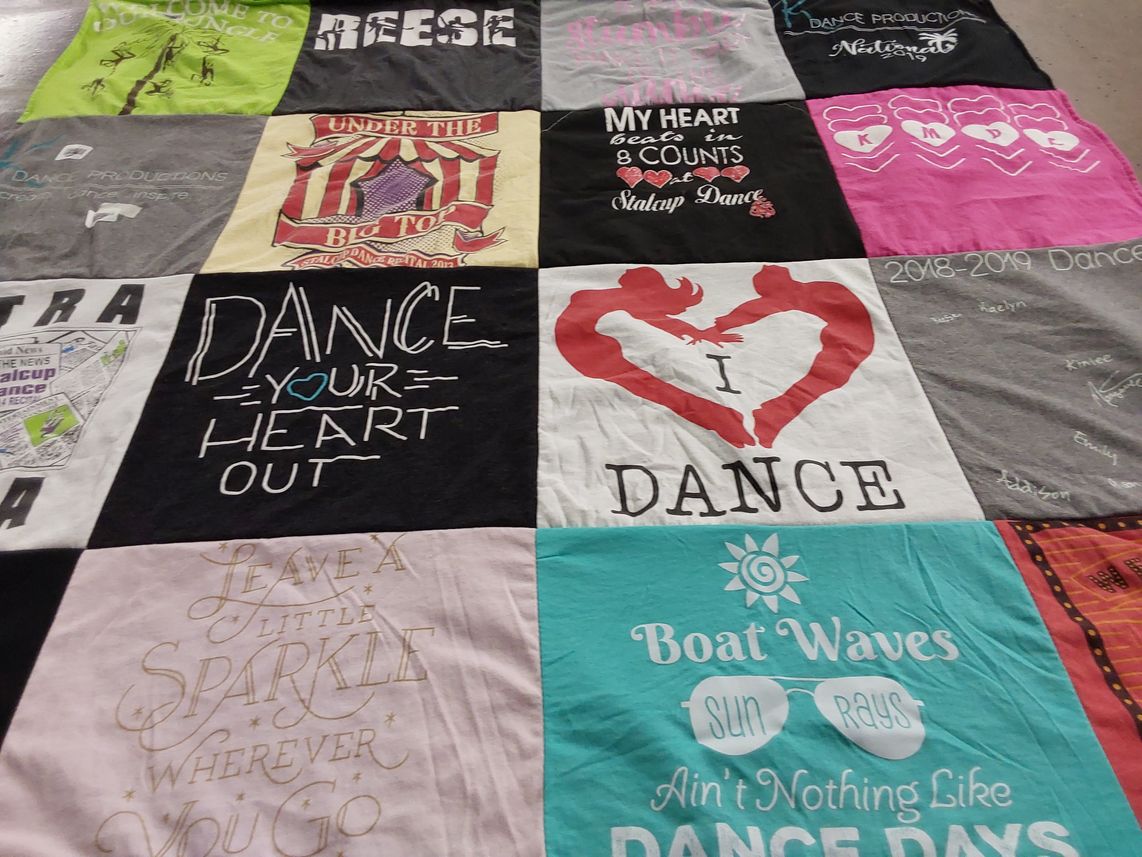 T-shirt quilt with dance themes by Kara from OK