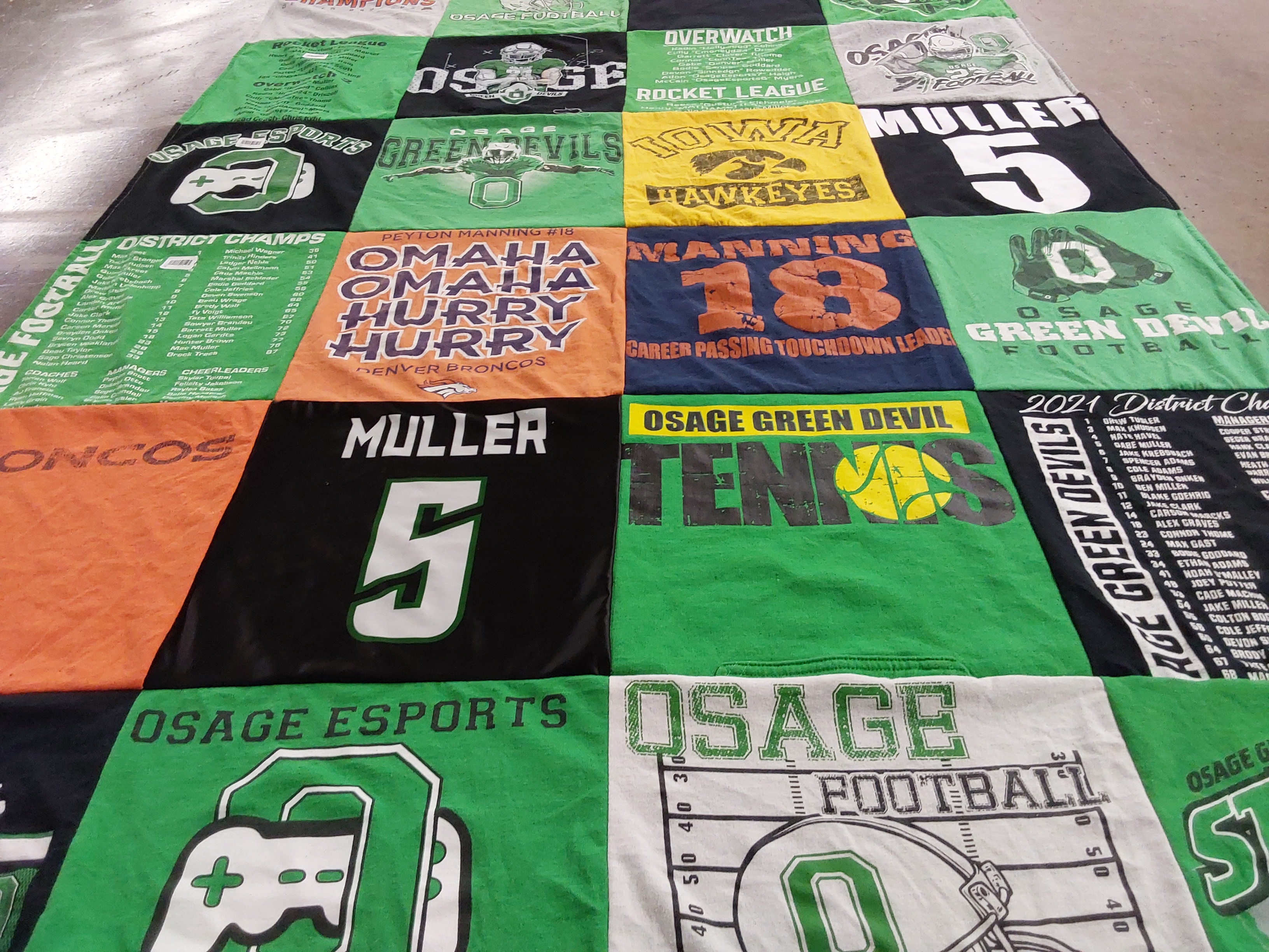 T-shirt quilt featuring osage green devils football by Jackie from IA