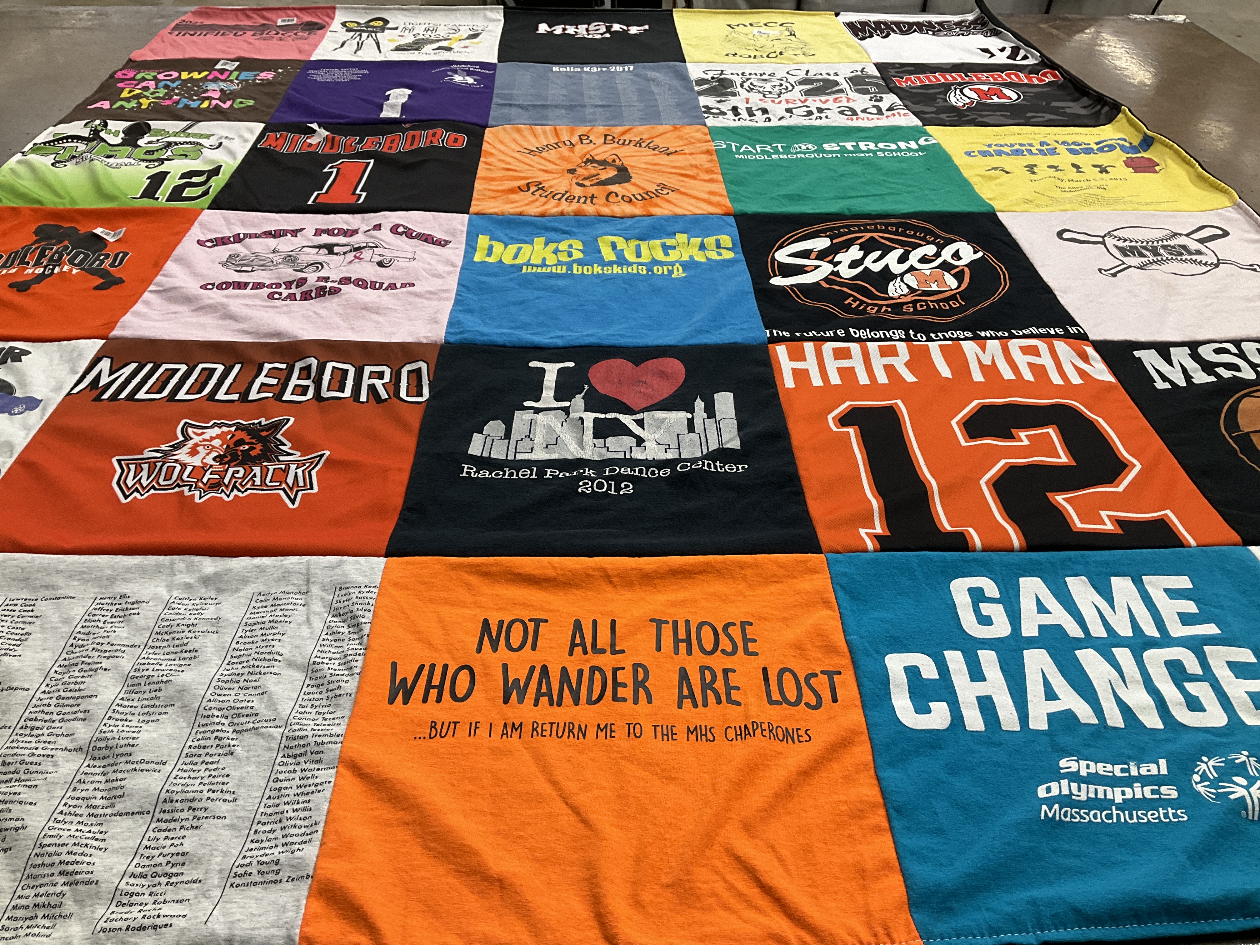 T-shirt quilt featuring middleborough wolfpack by Amy from MA