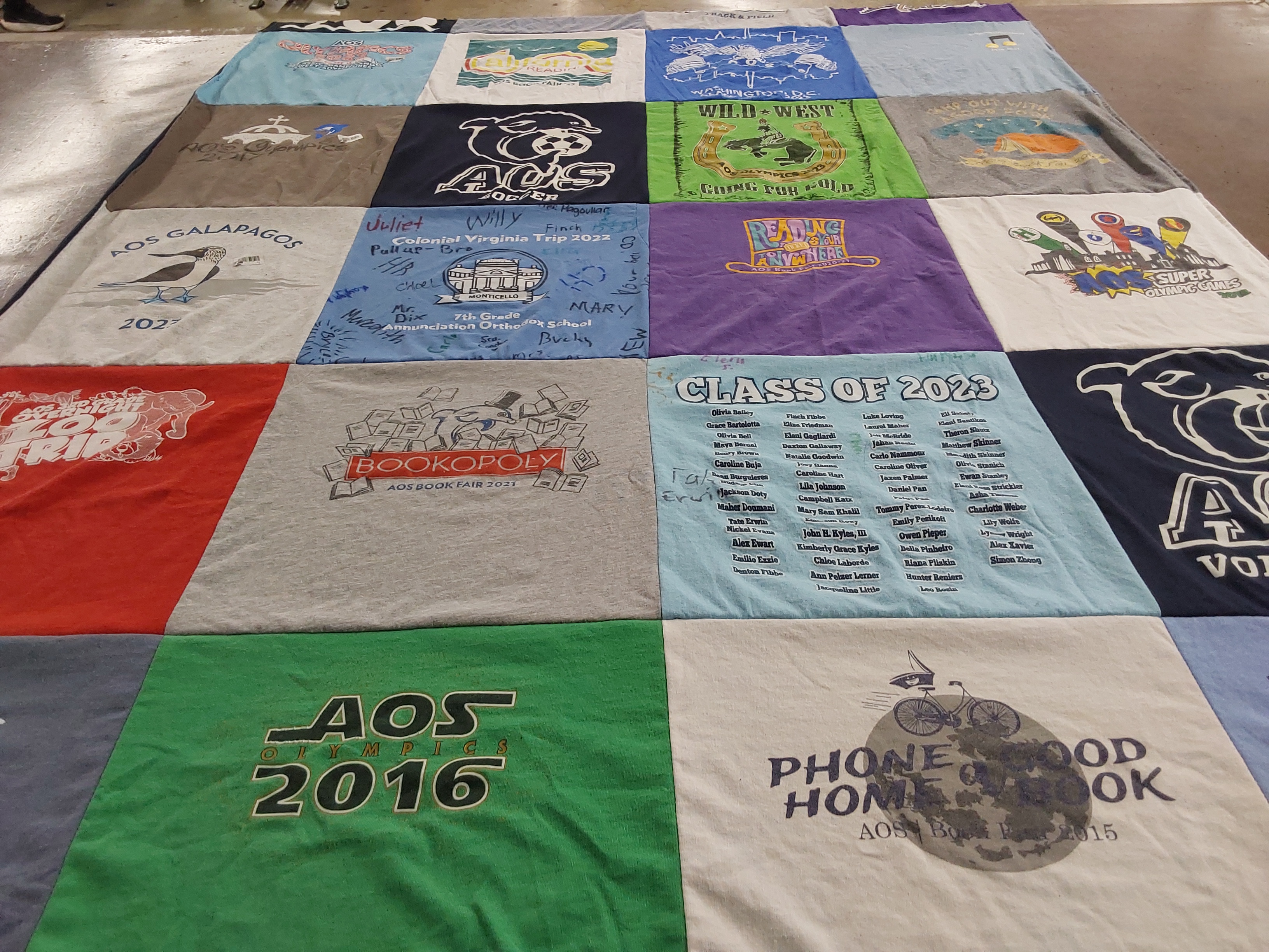 T-shirt quilt from aos middle school by Josie from TX