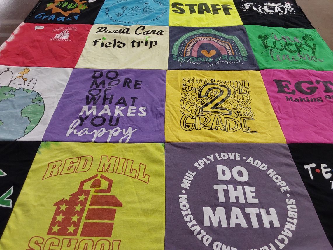 T-shirt quilt from red mill school by Ellen from NY