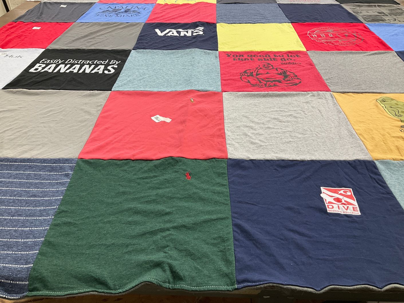 T-shirt quilt with diving, banana themes by Holly from GA