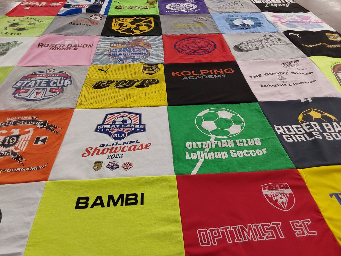 T-shirt quilt with soccer, sports themes by Joanne from OH