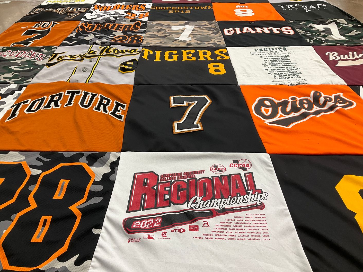 T-shirt quilt featuring giants, tigers by Carla from CA