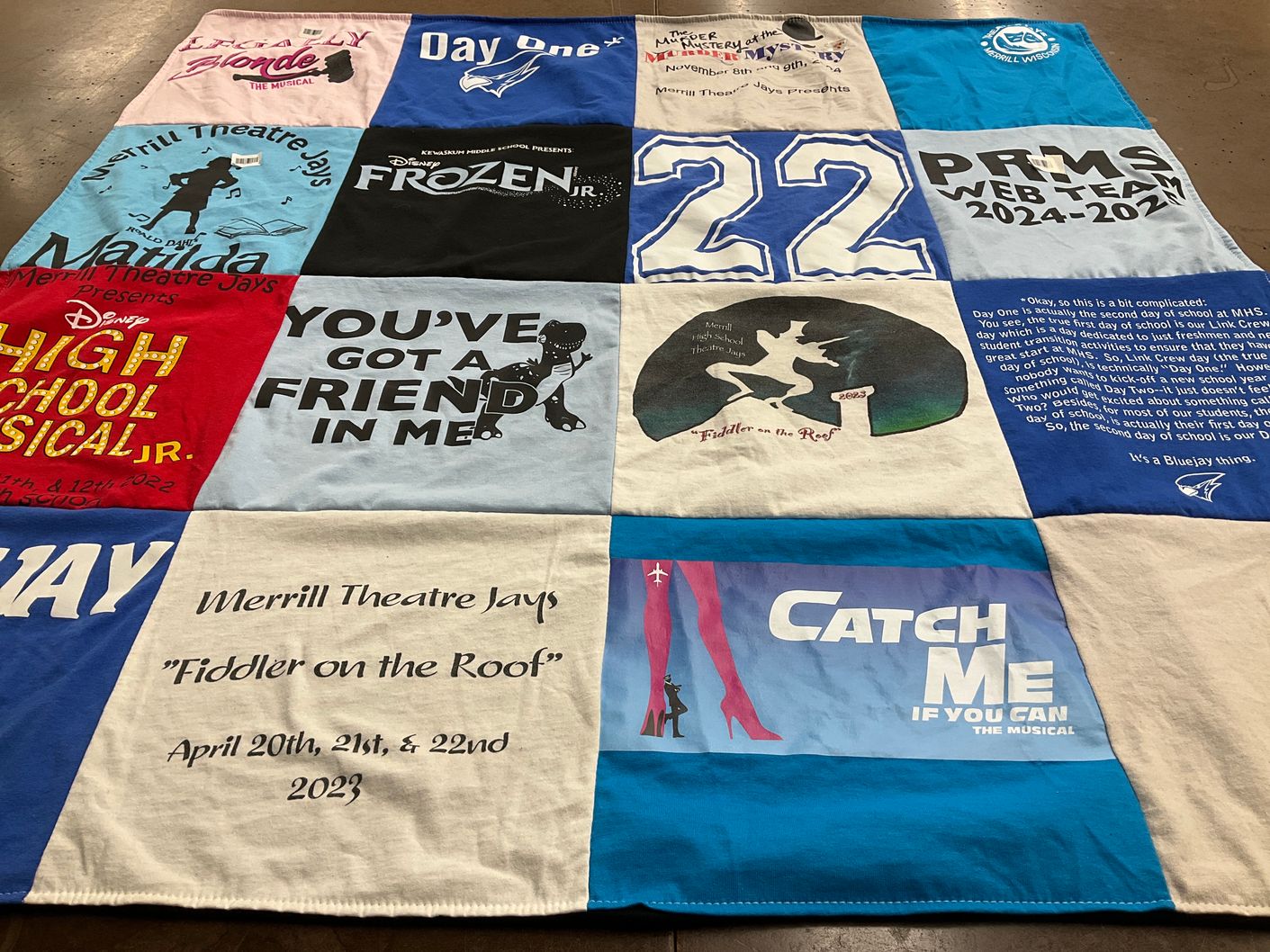 T-shirt quilt from merrill high school by Perry from WI